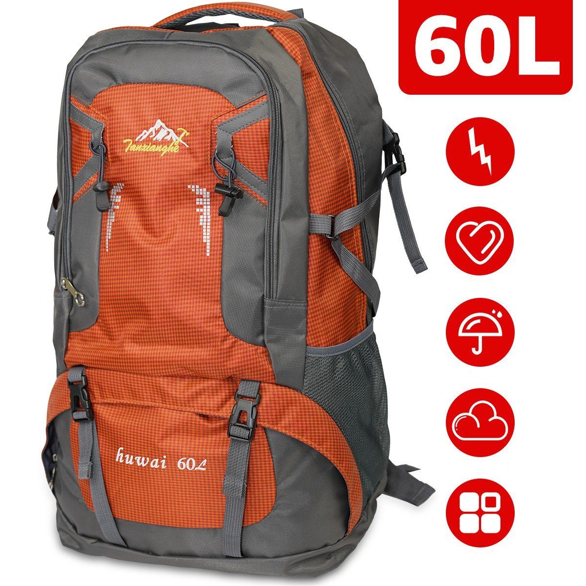 Sumosuma Hochtourenrucksack Trekkingrucksack 60L XXL Trekking-Rucksack Reiserucksack für Camping, Wanderrucksack, Unisex, Wasserdicht