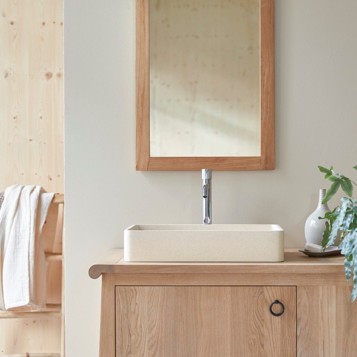 Tikamoon Waschbecken Waschbecken Iris aus cremefarbenem Terrazzo