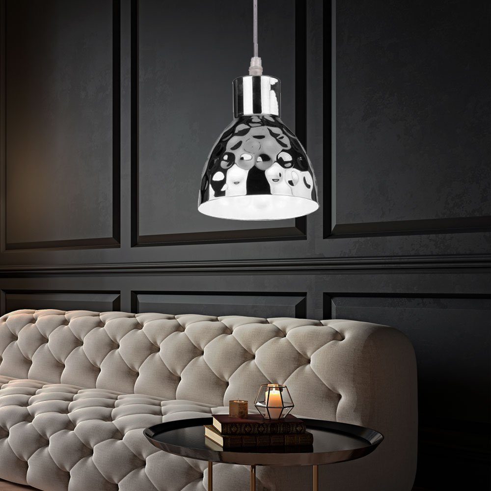V-TAC LED-Hängeleuchte, Leuchtmittel inklusive, Warmweiß, Pendellampe Hängelampe Wohnzimmerleuchte Retro Hammerschlag chrom LED