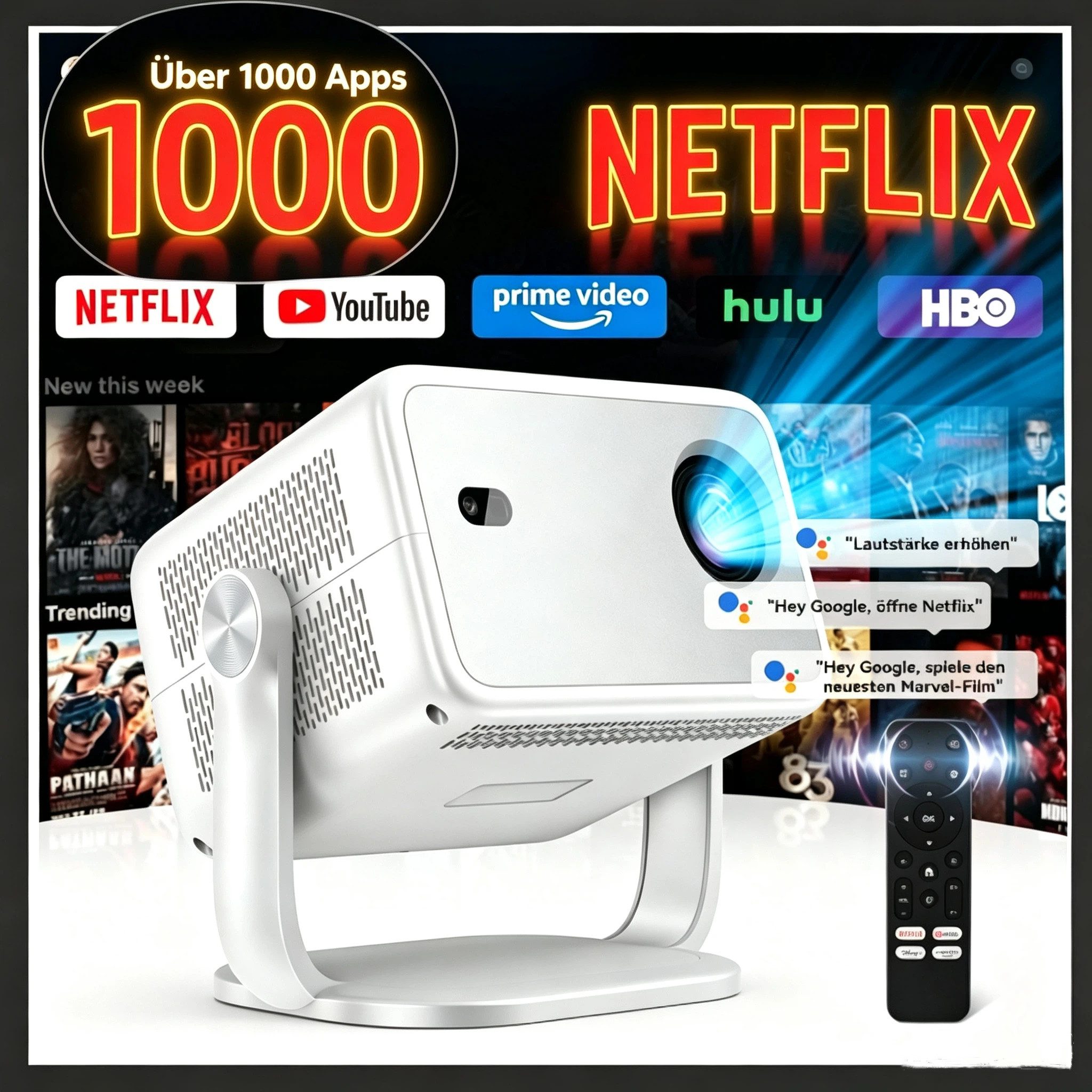 OSCAL 2026 Native 1080P Beamer 4K, Autofokus & Sprachsteuerung Heimprojektor Beamer (3000 lm, 1500:1, 1920 x 1080 px, 4K+1080p Full HD, Autofokus, Android 13,Automatische Trapezkorrektur)