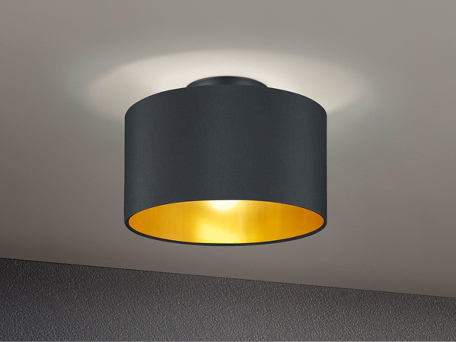 TRIO Leuchten LED Deckenleuchte, Dimmfunktion, LED wechselbar, Warmweiß, Design-klassiker Lampe Treppenhaus Stoff Lampen-schirm Schwarz Gold