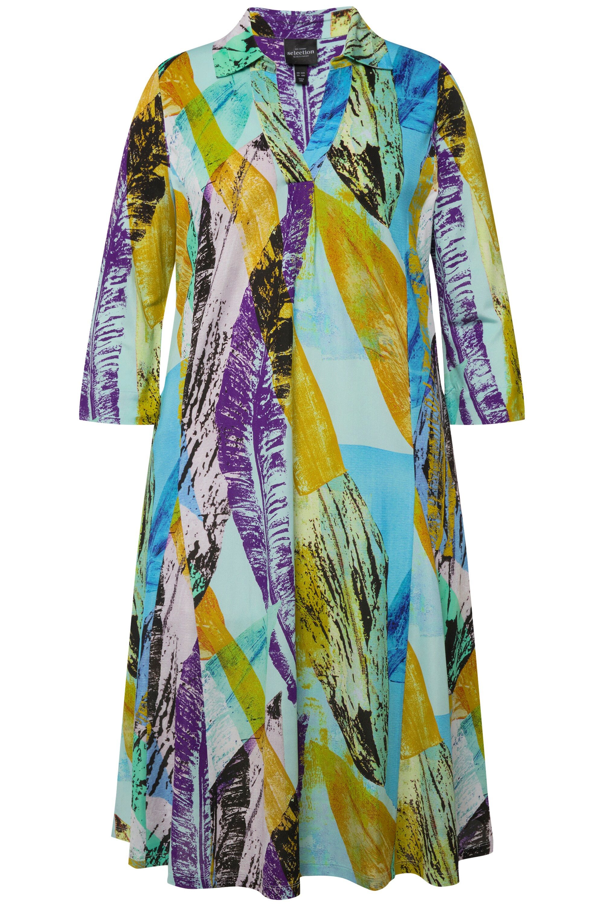 Ulla Popken Hemdblusenkleid Slinky-Piqué-Kleid A-Linie Hemdkragen V-Ausschn günstig online kaufen