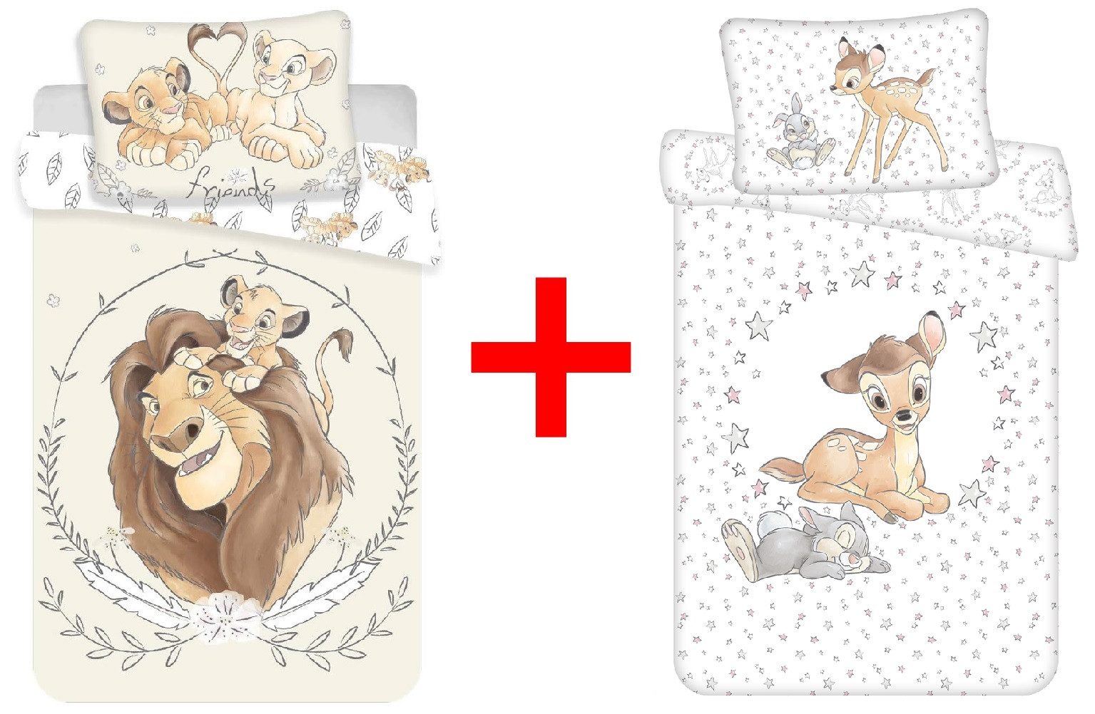 Disney Kinderbettwäsche Disney König der Löwen + Bambi Babybettwäsche 100x135cm 2er-Set, Renforcé, 2 teilig