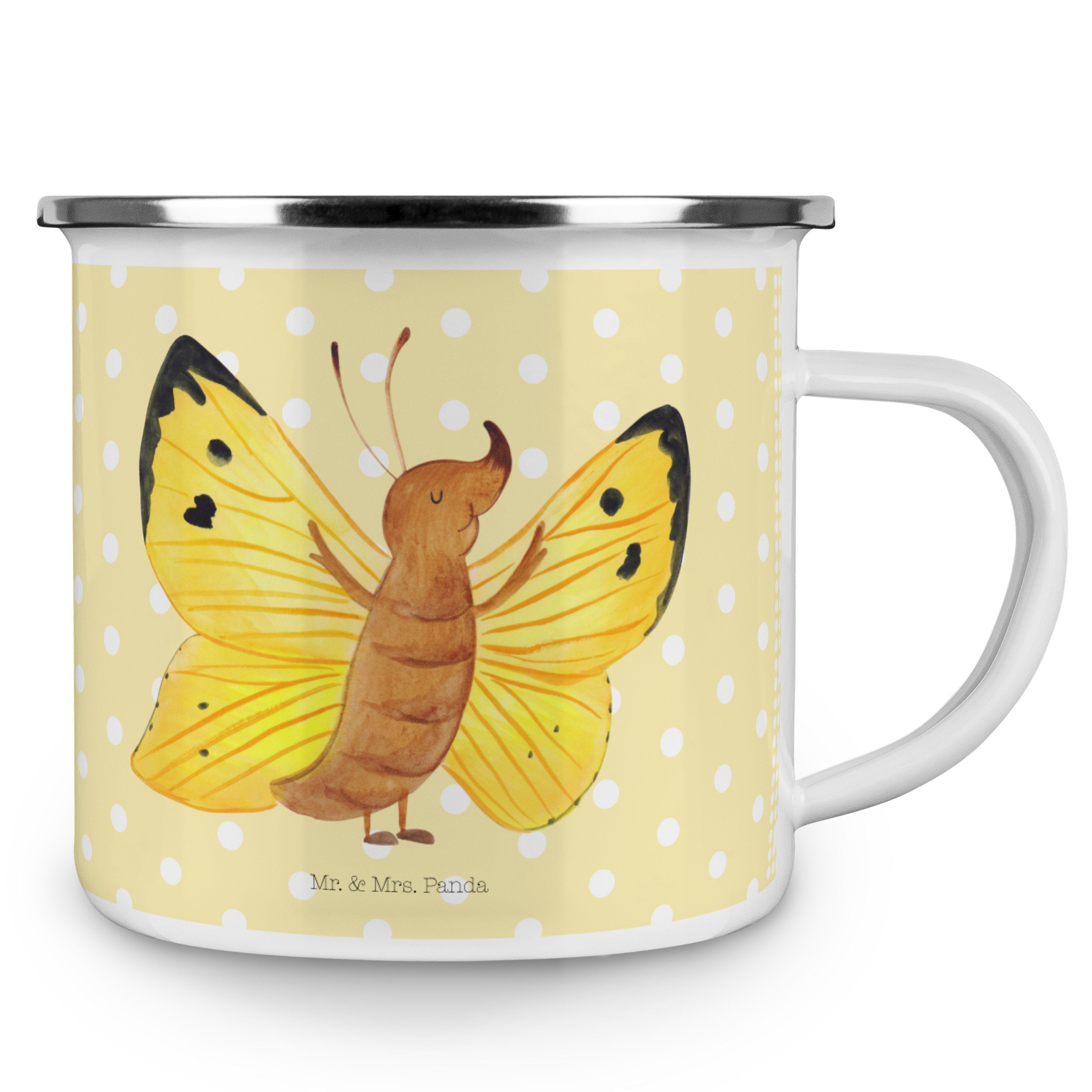 Schmetterling Zitronenfalter & l, Panda - Becher Emaille Geschenk, Gute Mr. - Mrs. Laune, Pastell Gelb