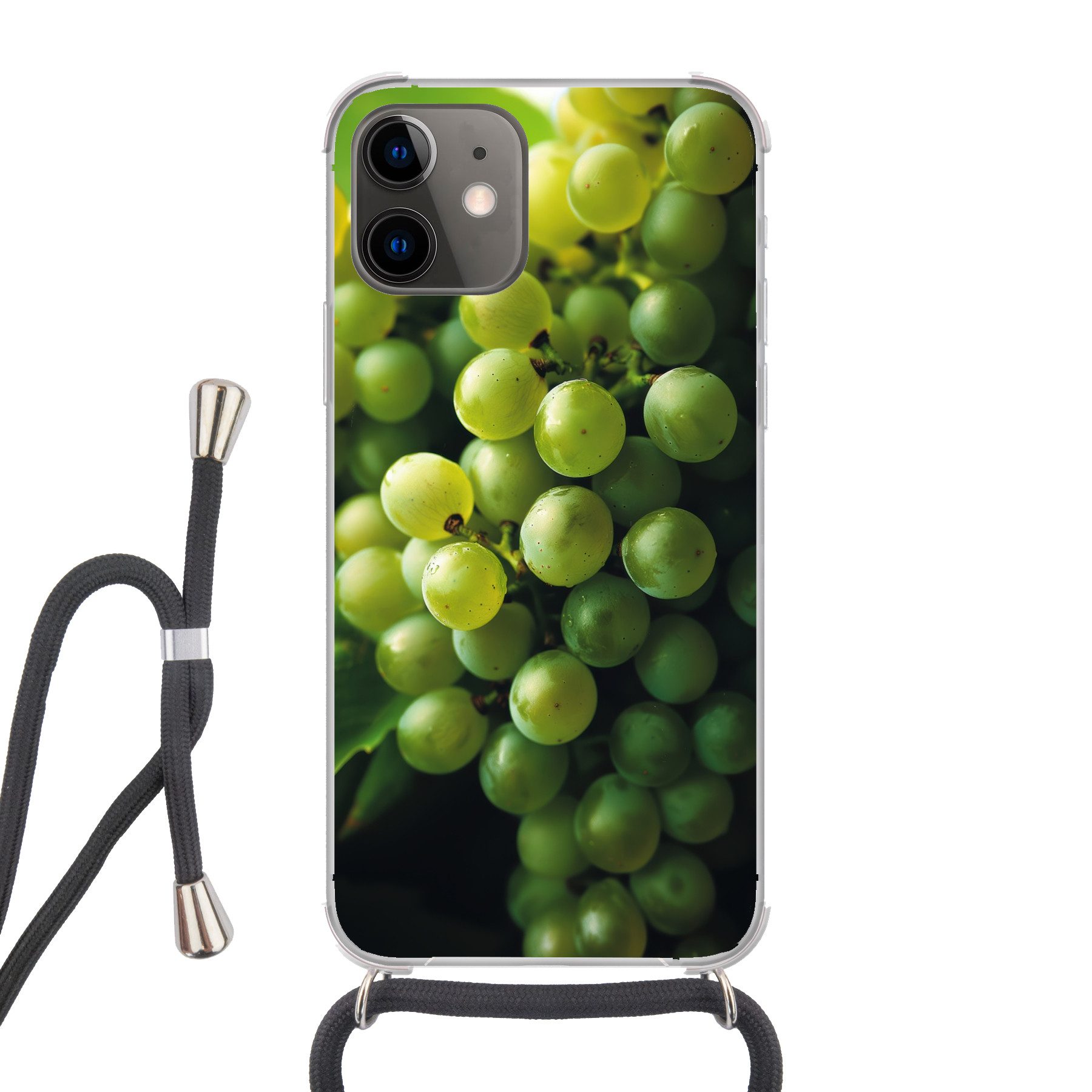 MuchoWow Handyhülle für Apple iPhone 11 Weintrauben - Traube - Grün, Tragbare Handyhüllen mit Kette zum umhängen, Handykette Handyband