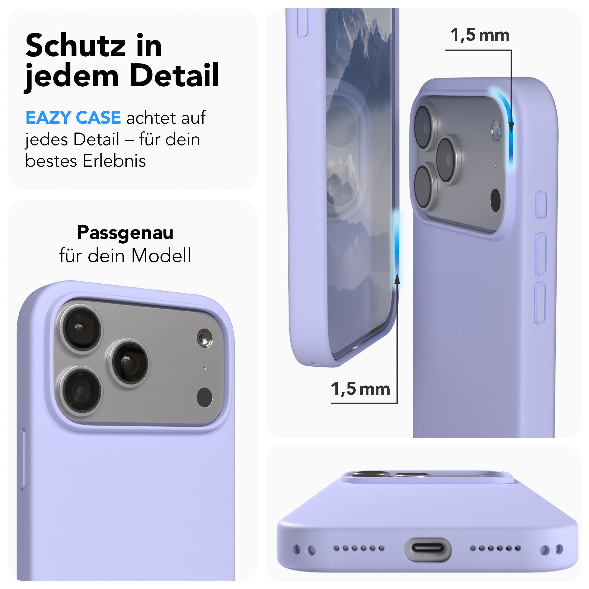 EAZY CASE Handyhülle für Apple iPhone 17 Pro Max Hülle Silikon 6,9 Zoll, Handytasche aus Silikon Slimcover stoßfest Violett / Lila Lavendel