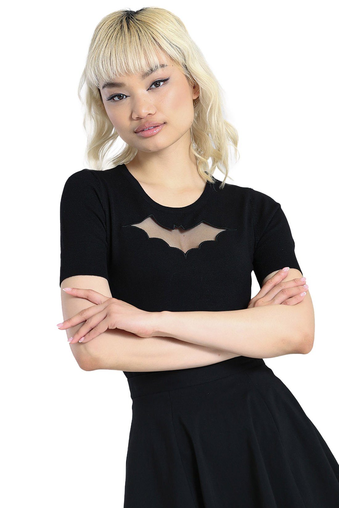 Hell Bunny Stricktop Bat Top Schwarz Vintage Rockabilly Retro Gothic Goth günstig online kaufen