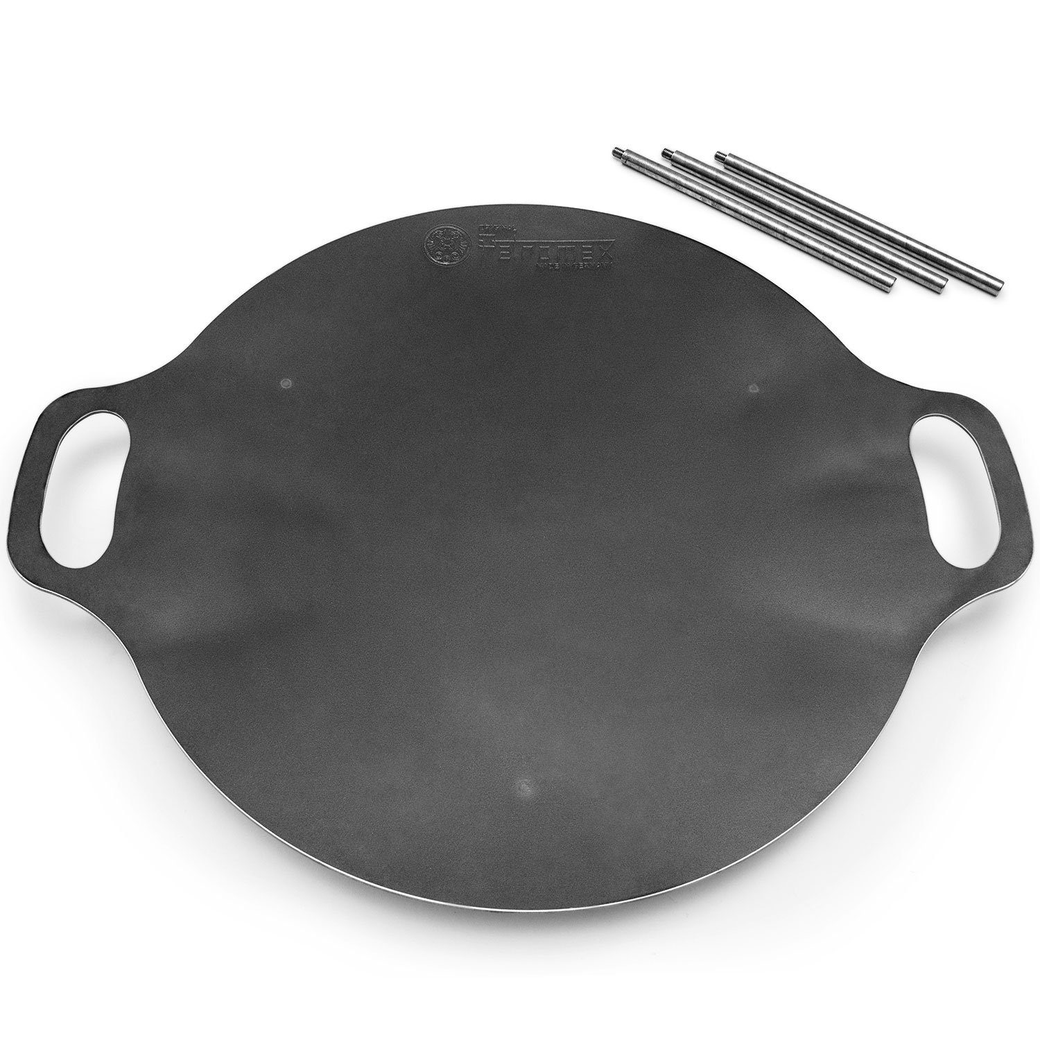 Petromax Feuerschale Plancha-Platte Grillschale Feuerschale Grillplatte Ø48 cm, (Spar-Set, 2-St., inkl. Pflegepaste), Hergestellt in Deutschland