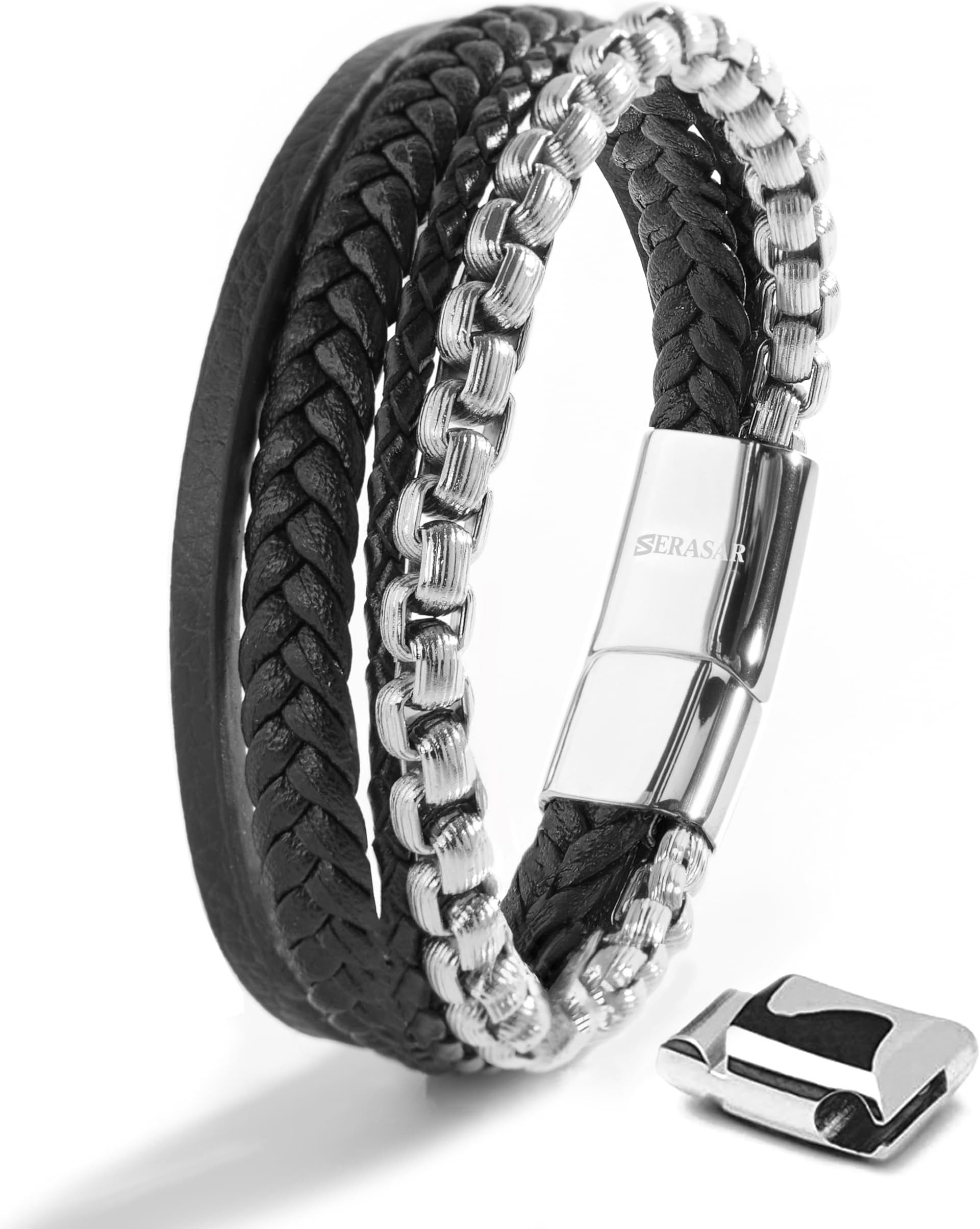 SERASAR Armband Premium Echtlederarmband für Männer [Hero], Длина durch zusätzliches Verbindungsstück verstellbar