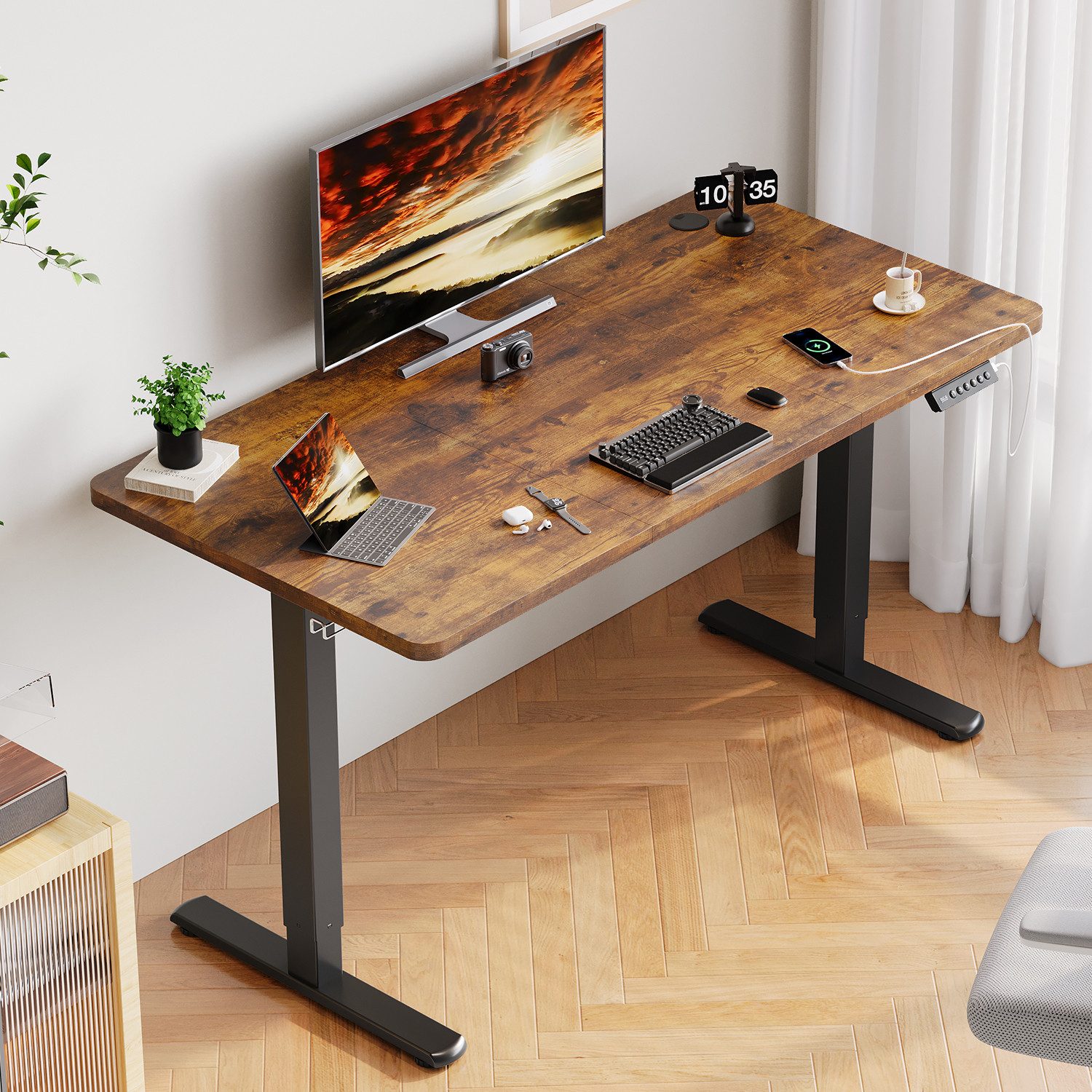 Furnicopia Schreibtisch Höhenverstellbarer mit USB-Ladefunktion und Wecker- günstig online kaufen