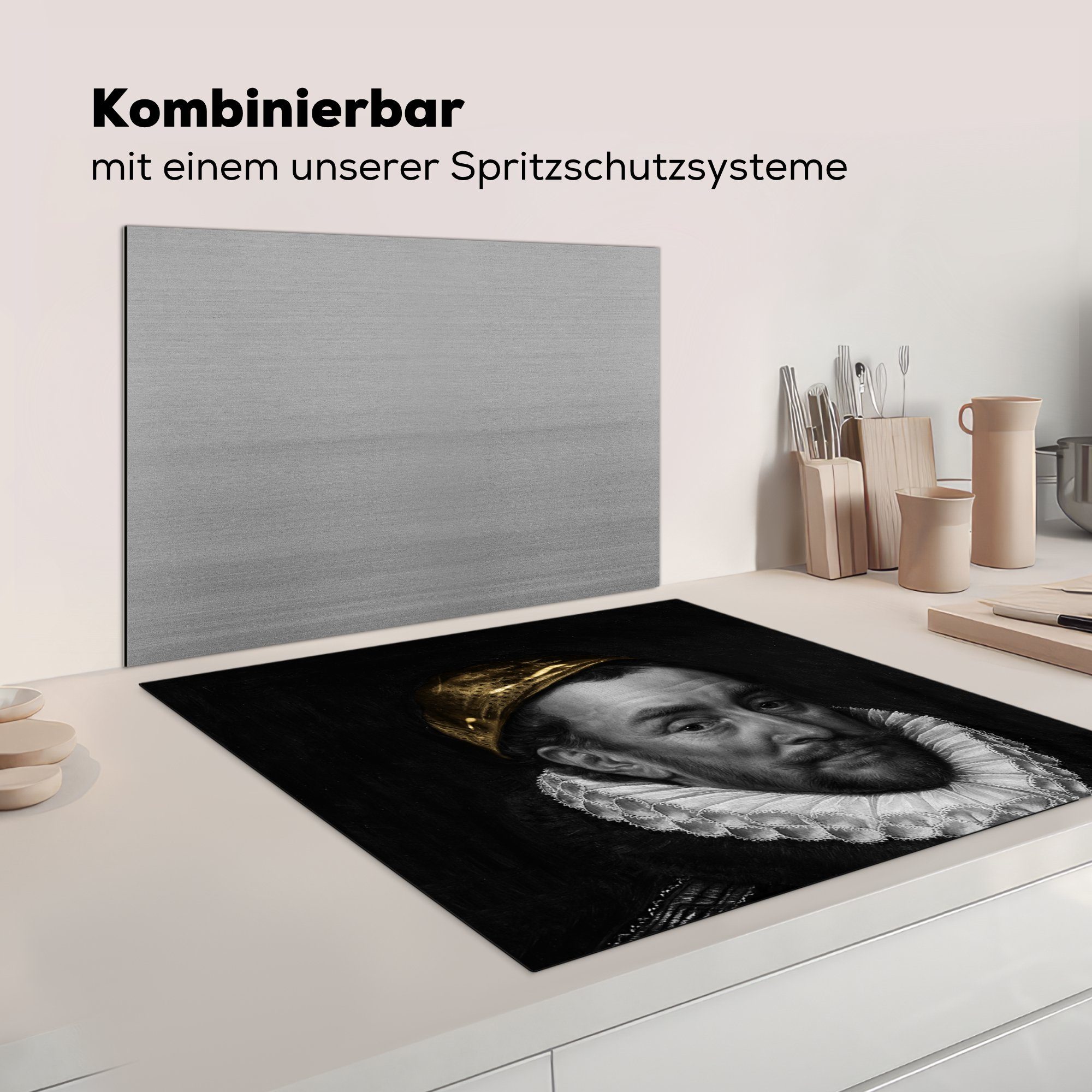 Kunst für Vinyl, Wilhelm MuchoWow tlg), 78x78 Arbeitsplatte cm, - Oranien (1 Herdblende-/Abdeckplatte Gemälde, - küche Ceranfeldabdeckung, von