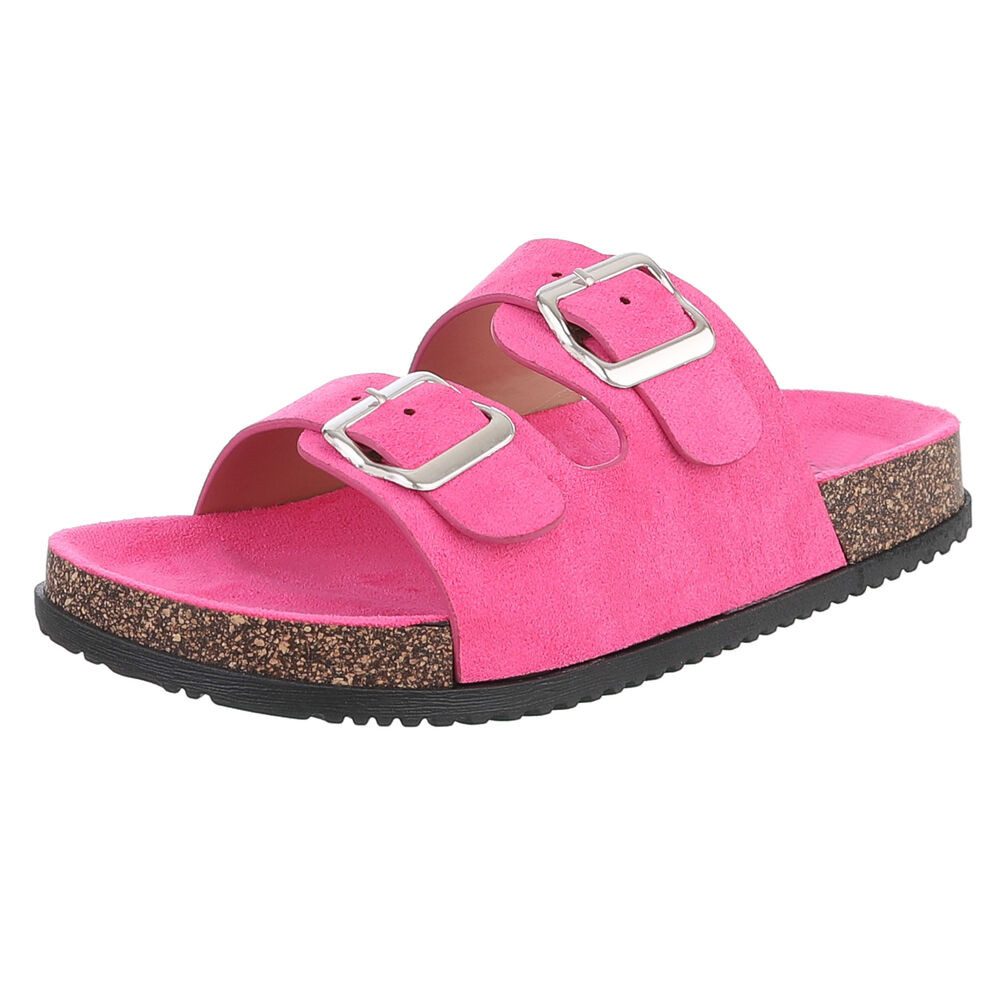 Ital-Design Damen Komfort Sandale mit Schnallen für Freizeit und Alltag Pantolette (91117281) Flach Pantoletten in Pink