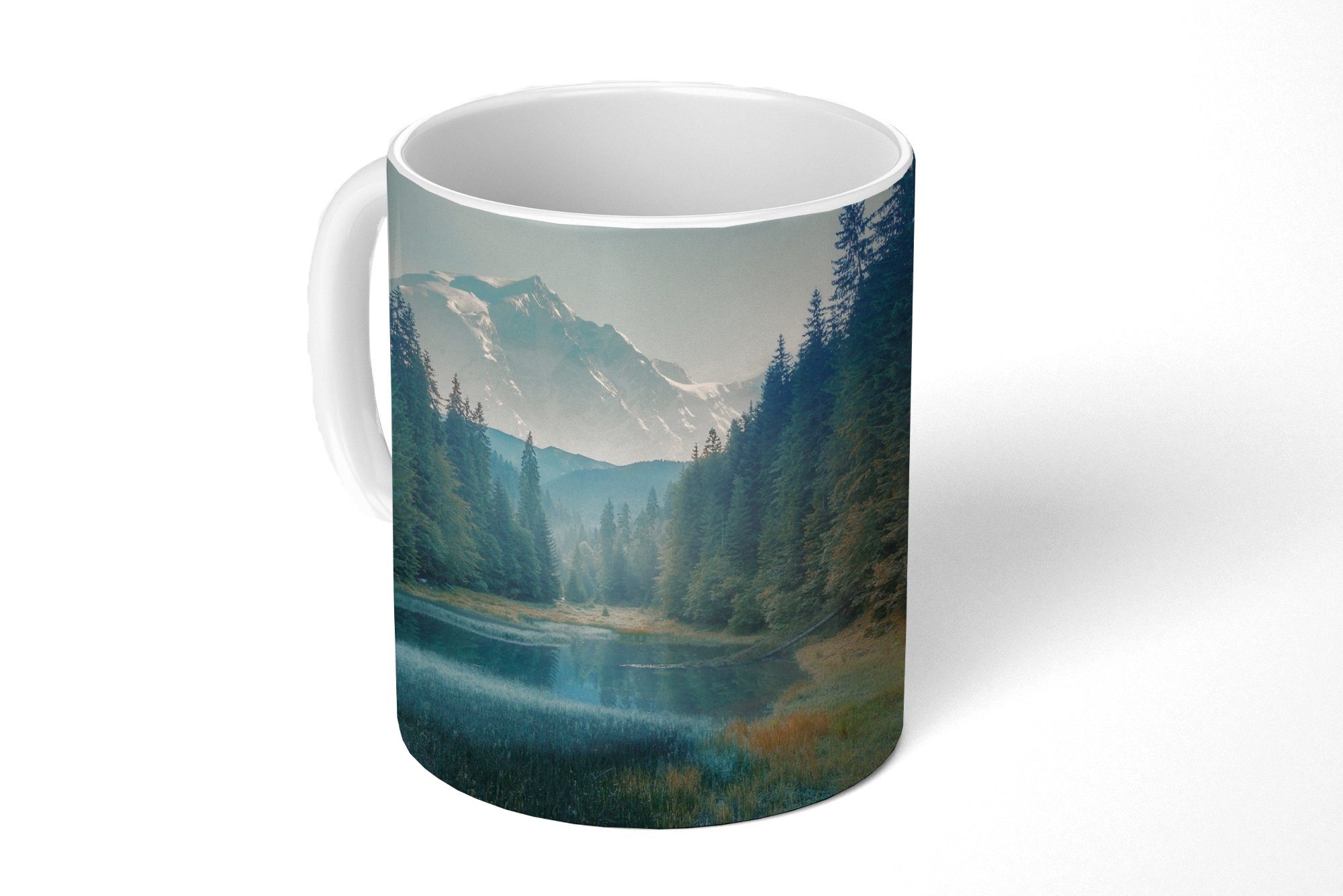 MuchoWow Tasse Wald - Gras - Berge - Bäume - Natur, Keramik, Kaffeetassen, Teetasse, Becher, Teetasse, Geschenk