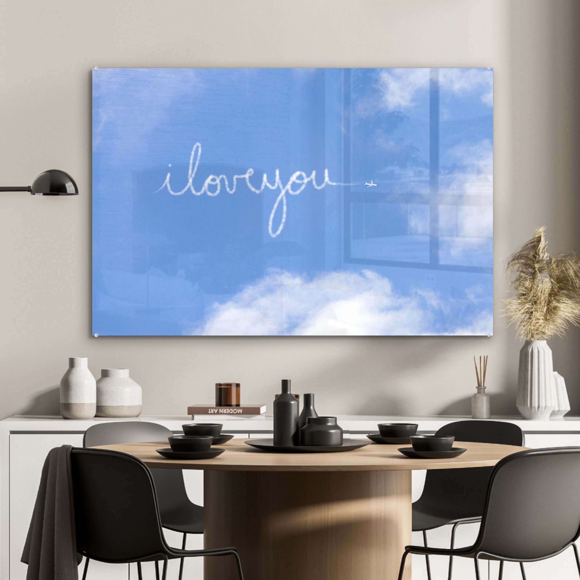 (1 Ich Wohnzimmer Acrylglasbild mit & Wolken, St), liebe dich Schlafzimmer der Farbe MuchoWow Acrylglasbilder der geschrieben