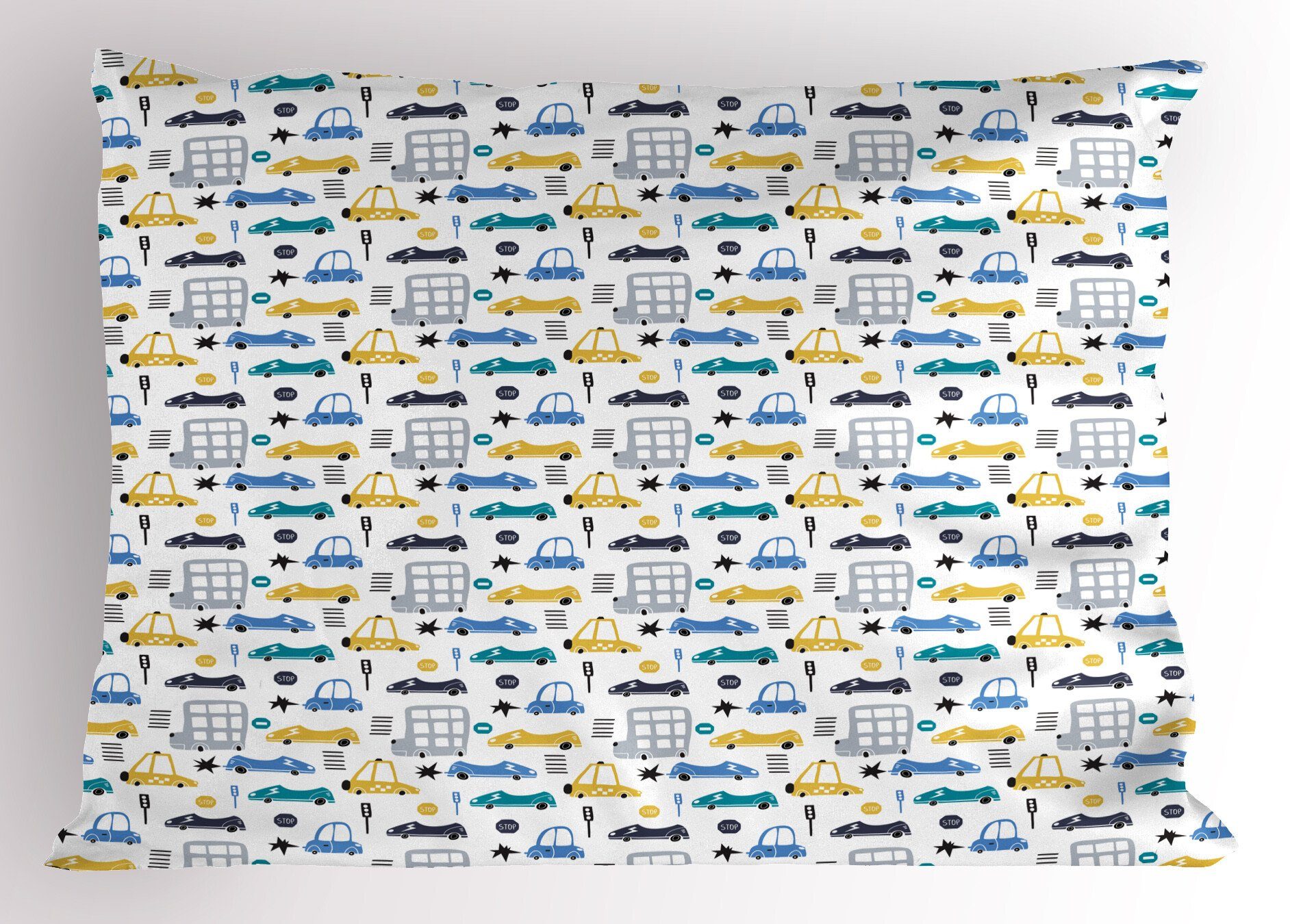 Kissenbezüge Dekorativer Standard King Size Gedruckter Kissenbezug, Abakuhaus (1 Stück), Der Verkehr Childish Wagen-Muster