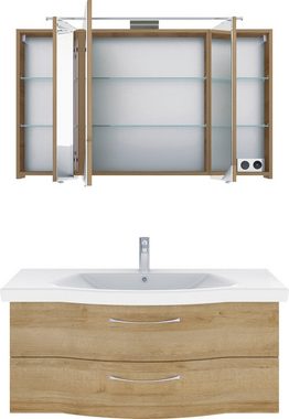Saphir Badmöbel-Set 6005 Sprint Keramik-Waschtisch mit LED-Spiegelschrank, 122 cm breit, (2-St), Waschplatz inkl. Türdämpfer, 3 Türen, 2 Schubladen, Waschtisch Set