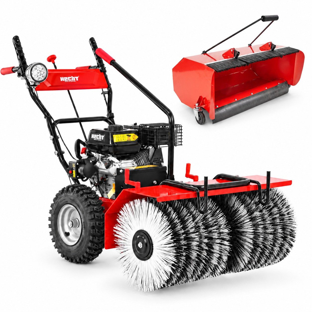 Hecht Benzin-Kehrmaschine 8680 SE Set 2 Benzin 80 cm mit 75 l Auffangbox, 80,00 cm Arbeitsbreite, (2-tlg), 6,5 PS, LED-Scheinwerfer, Elektrostarter