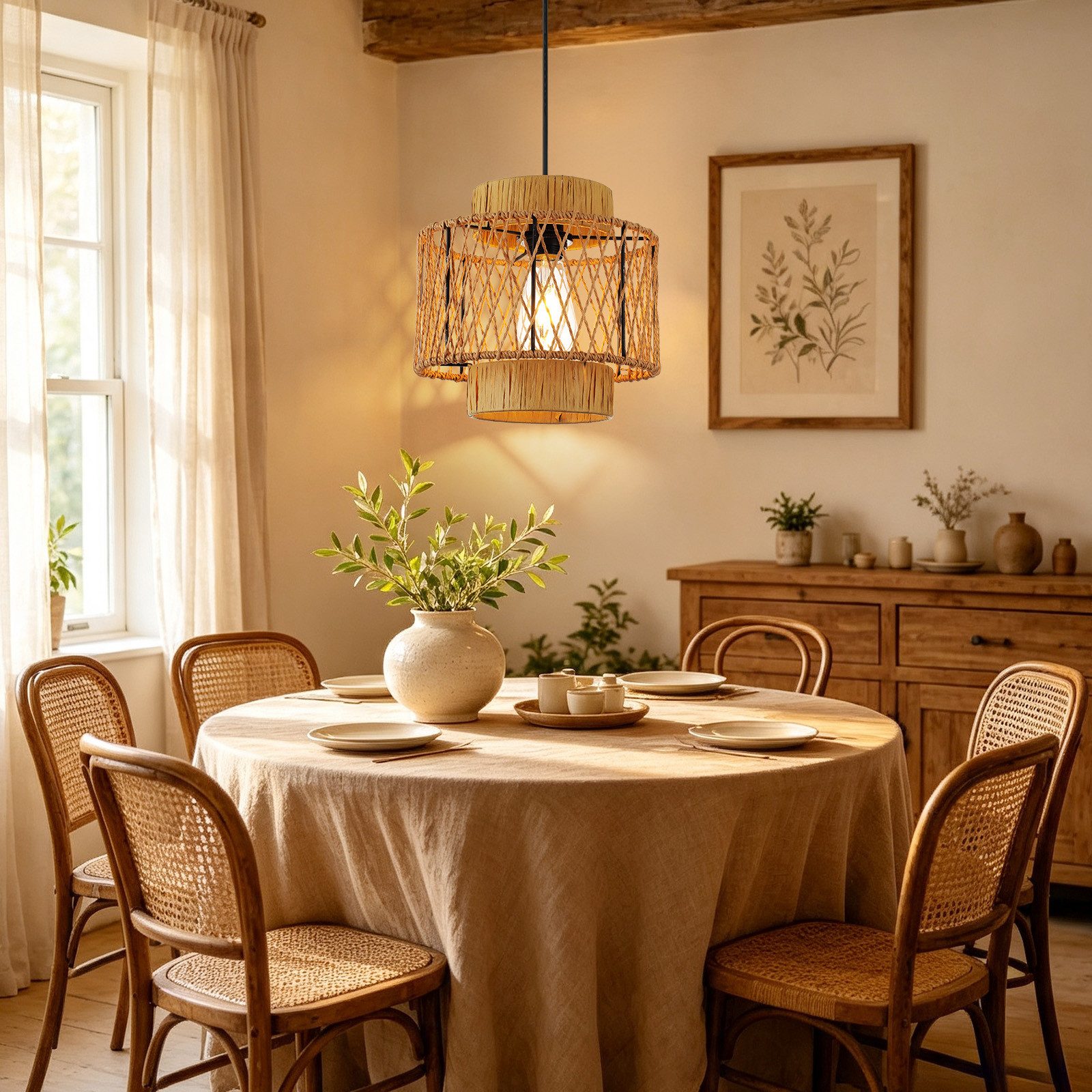 JDONG Pendelleuchte esstisch lampenschirm Hängelampe Ø26cm E27, ohne Leuchtmittel, Beige Papierflechten Beleuchtung Dekoration,schlafzimmerlampe, Vintage,Dekorative Möbel,Für,Wohnzimmer,Esszimmer,Flur