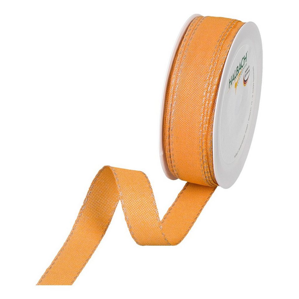 Halbach Seidenbänder Dekorationsband – 15 Mm Breit, 20 M Lang, Mit Leinenkante, Farbe: Apricot/leinen