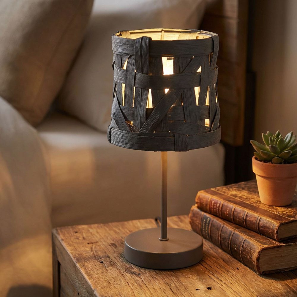GLOBO LIGHTING Tischleuchte, Leuchtmittel nicht inklusive, Design Tisch Lampe grau Wohn Schlaf Zimmer Nacht Licht Textil Lese