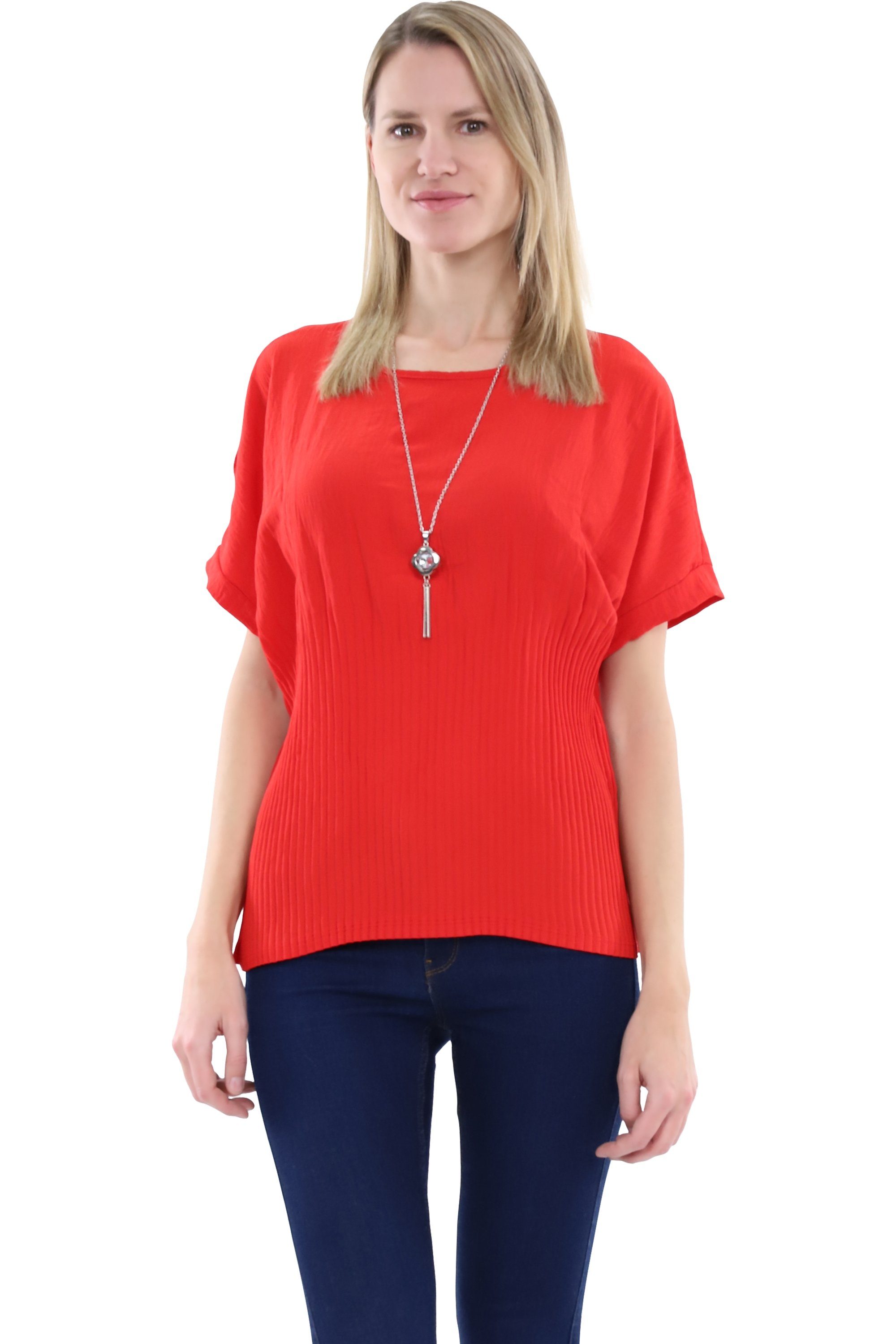 malito more than fashion Schlupfbluse malito Damen Bluse mit Halskette, Oberteil mit modischer Raffung, Bluse mit Halskette