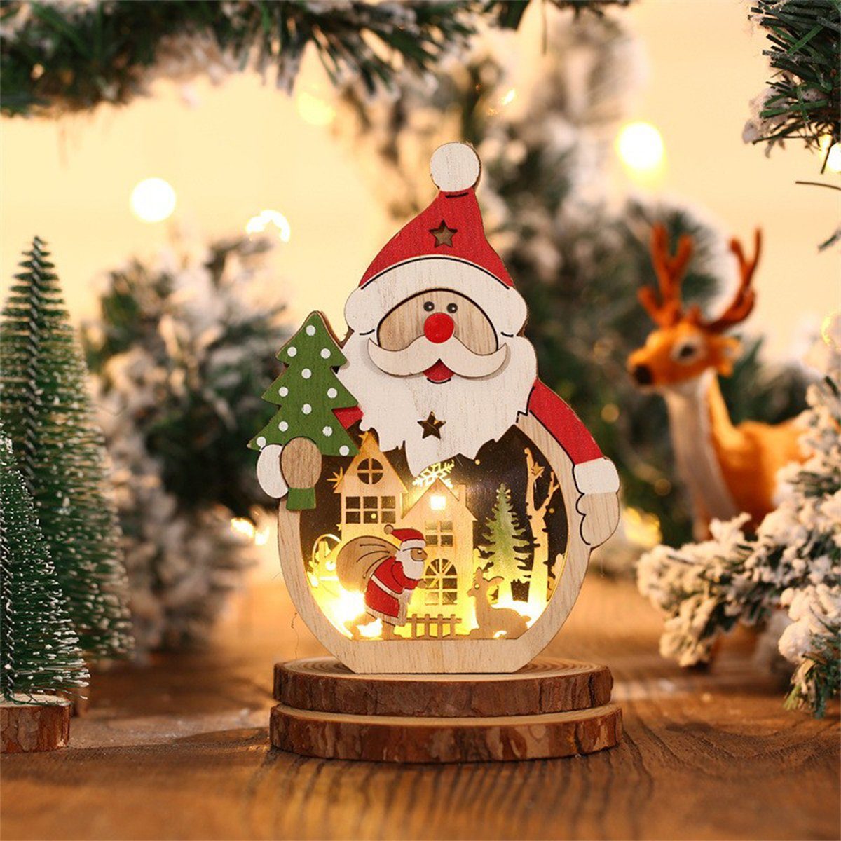 Weihnachtsfigur Holz Weihnachtsdekorationen LED Deko Holz Weihnachts