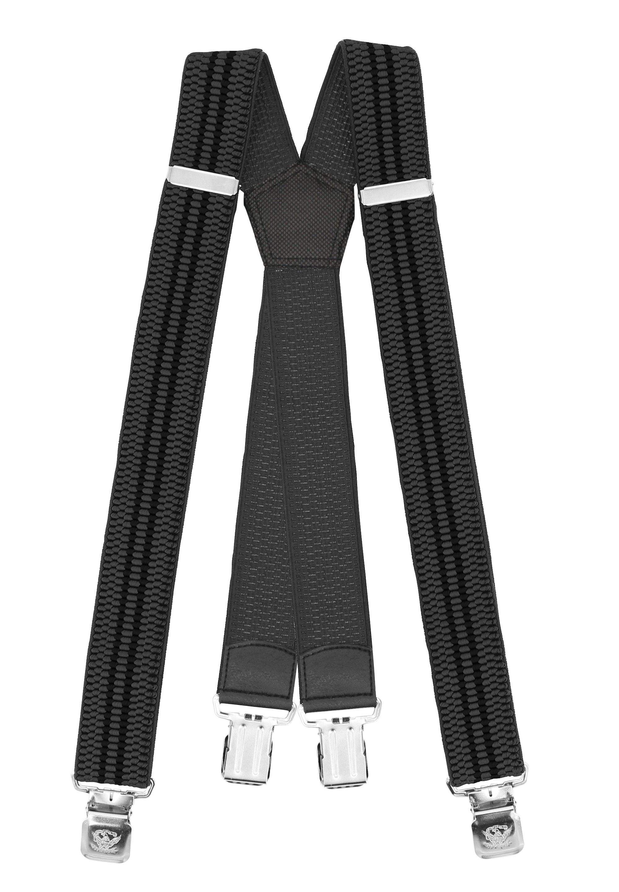 schwarzen mit X-Design 4cm verstellbar Grau mit Clipverschluss, Hosenträger Fabio Streifen Farini starken extra Streifen) (schwarze Grau Breites