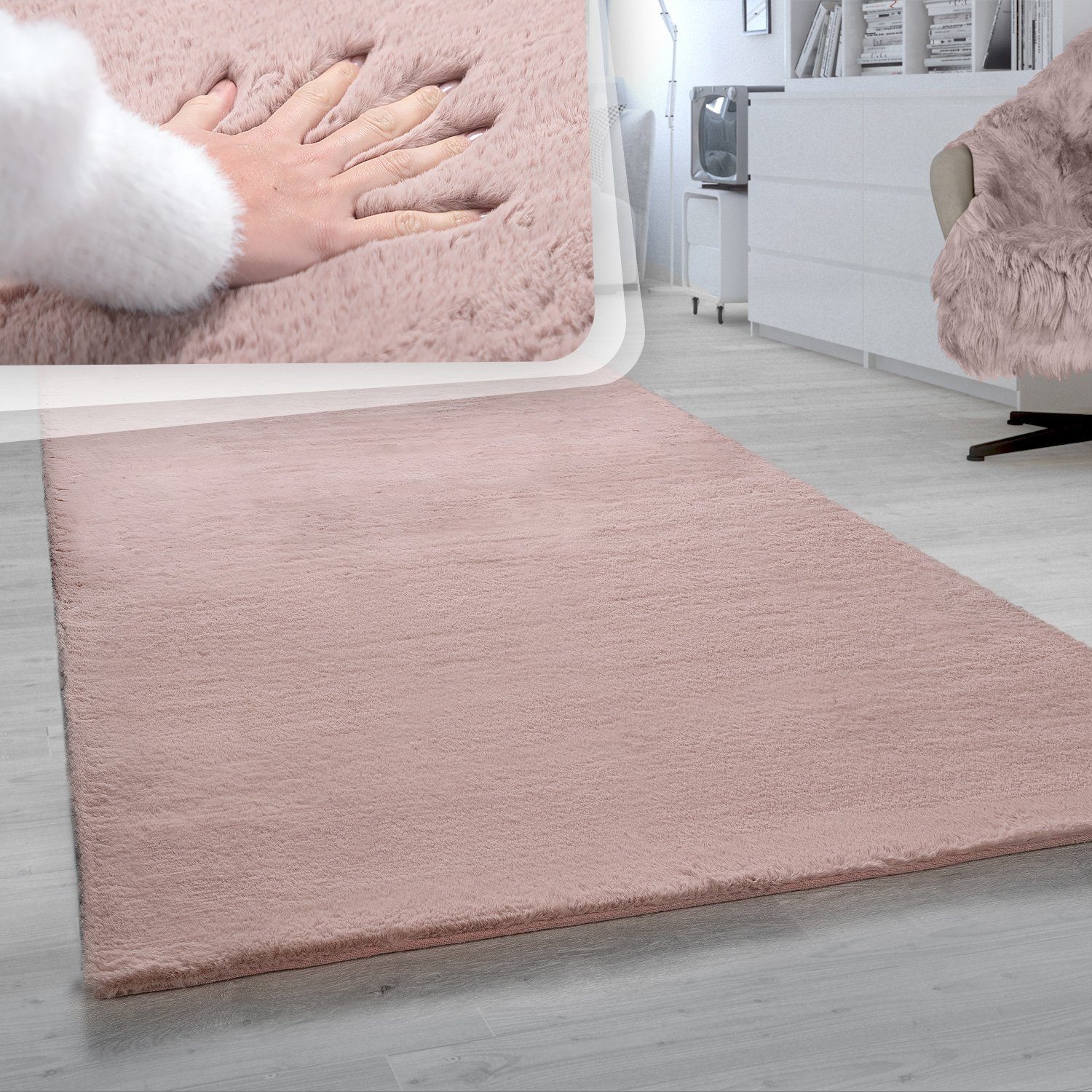 Hochflor-Teppich Flur Flauschig Schlafzimmer Fell Kunstfell Modern Fellimitat, Paco Home, quadratisch, Höhe: 26 mm