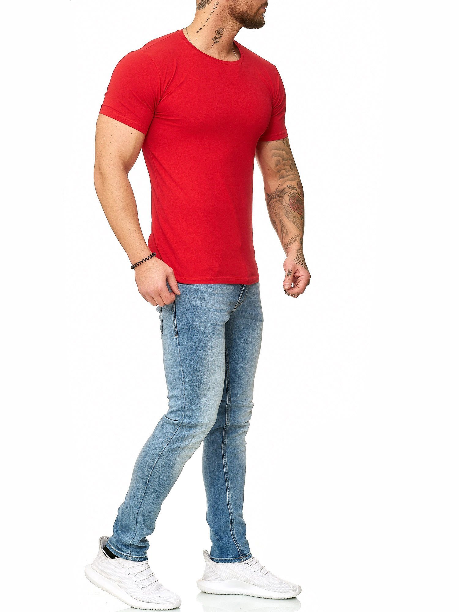 Kurzarmshirt Tee, OneRedox Fitness Rot Casual Freizeit 1-tlg) (Shirt T-Shirt Polo 1307C