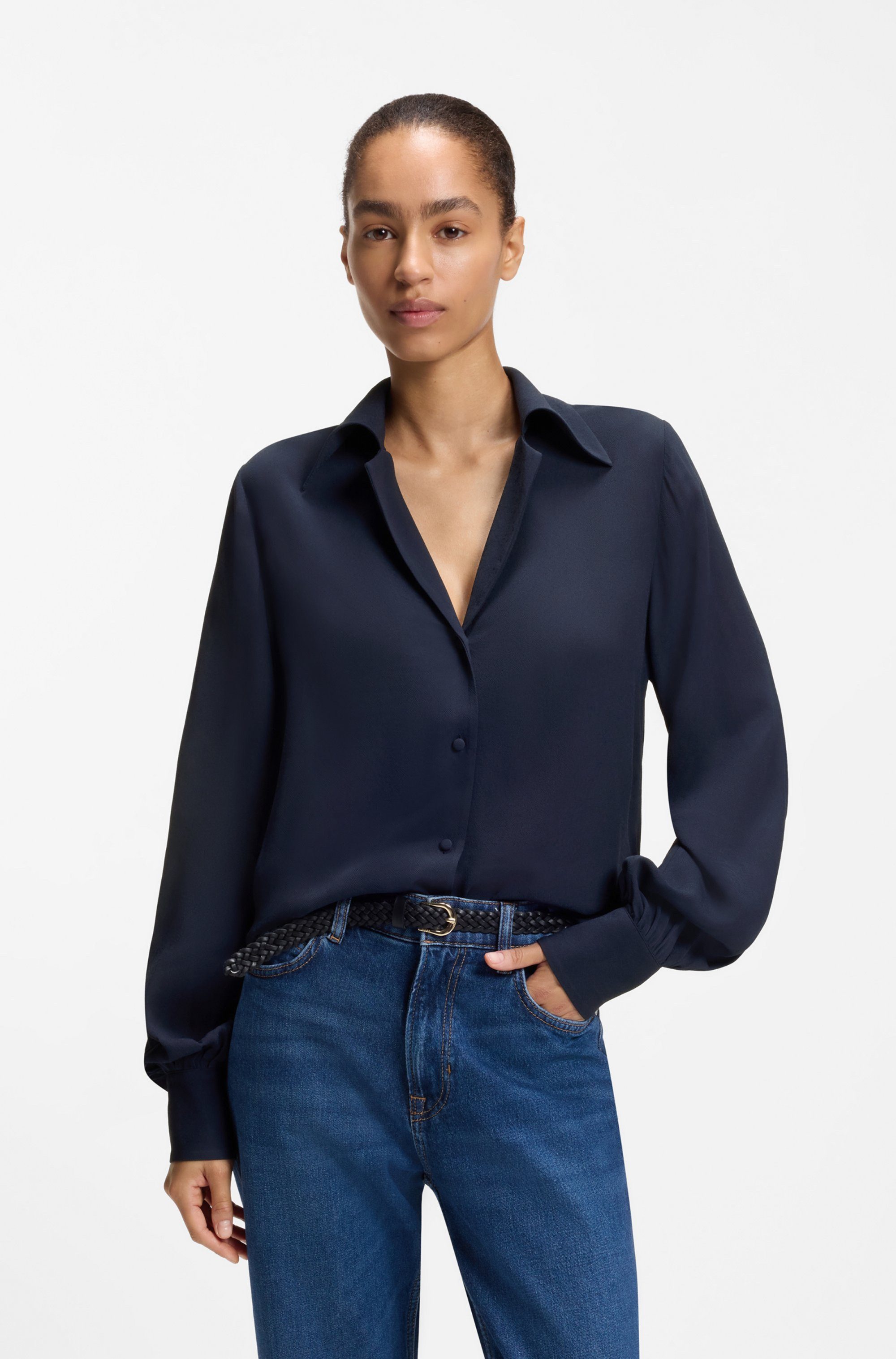 BOSS ORANGE Langarmbluse Brystel Premium Damenmode in Crêpe-de-Chine-Qualität
