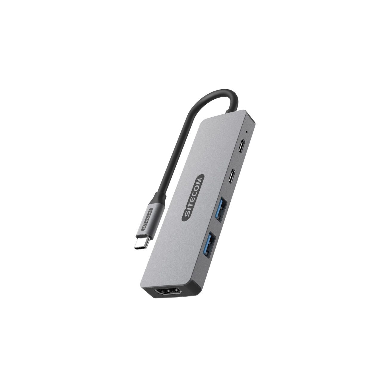 Sitecom CN-5502 USB-Adapter USB-C zu HDMI, USB-A, USB-C, SD, MicroSD, 15 cm, 5-in-1 Multiport-Adapter mit HDMI, USB-C-PD 100 W, USB-C, 2x USB-A