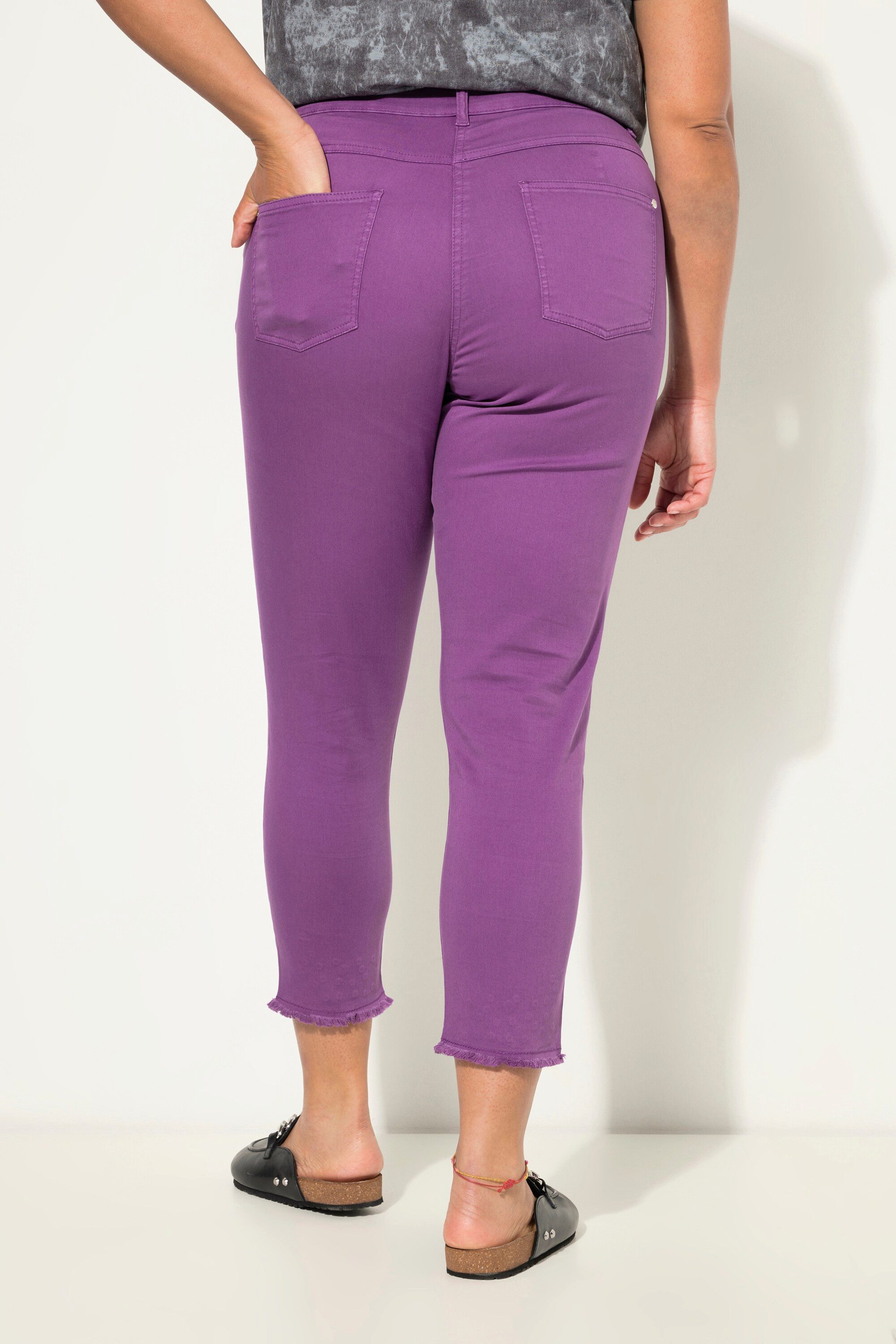 Angel of Style Röhrenjeans 7/8-Twillhose verzierter Fransensaum 5-Pocket