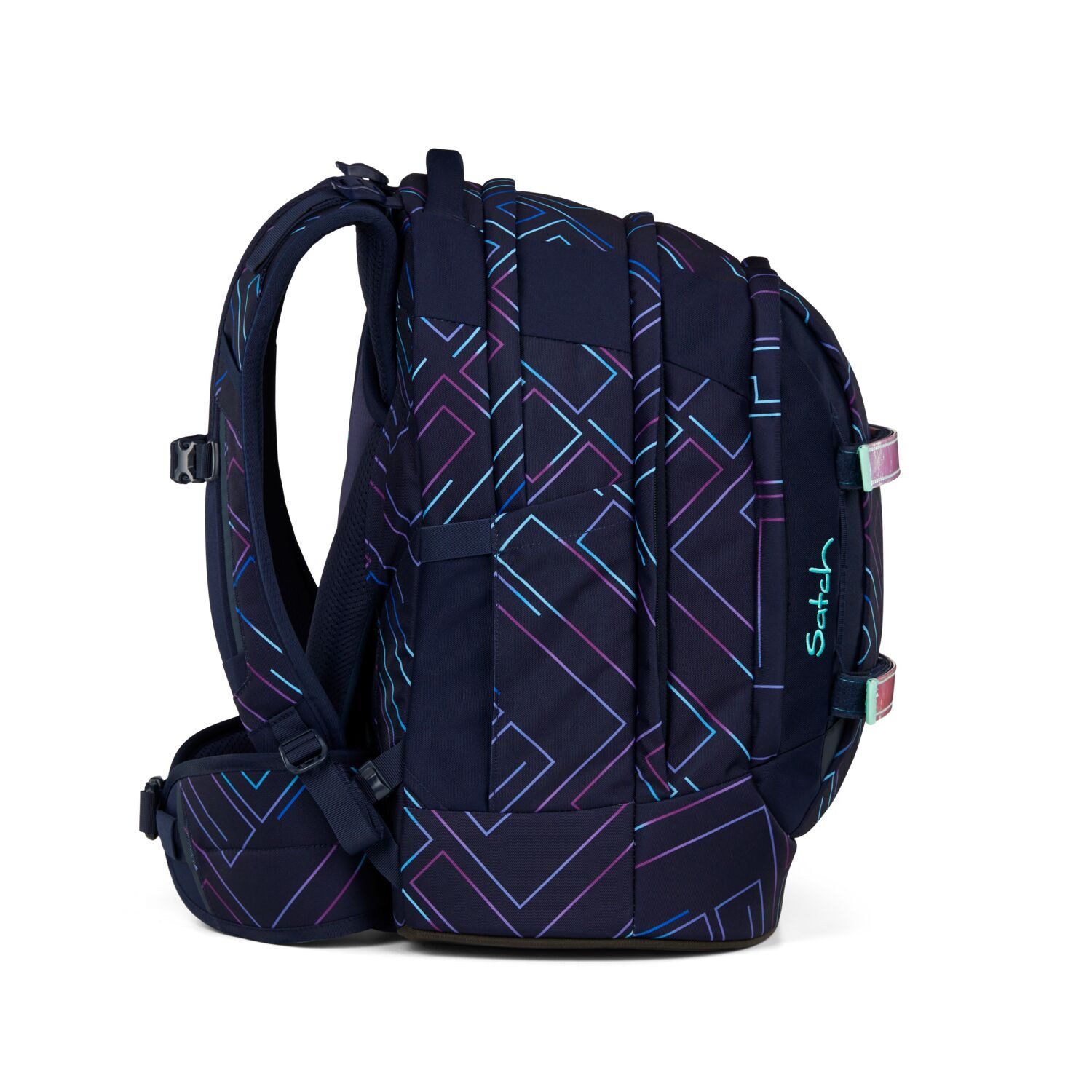 Satch Schulranzen Schulrucksack-Set PACK Purple Laser 2-teilig (2-teilig), ergonomisch, Your-Size-System: auf Körpergröße anpassbar