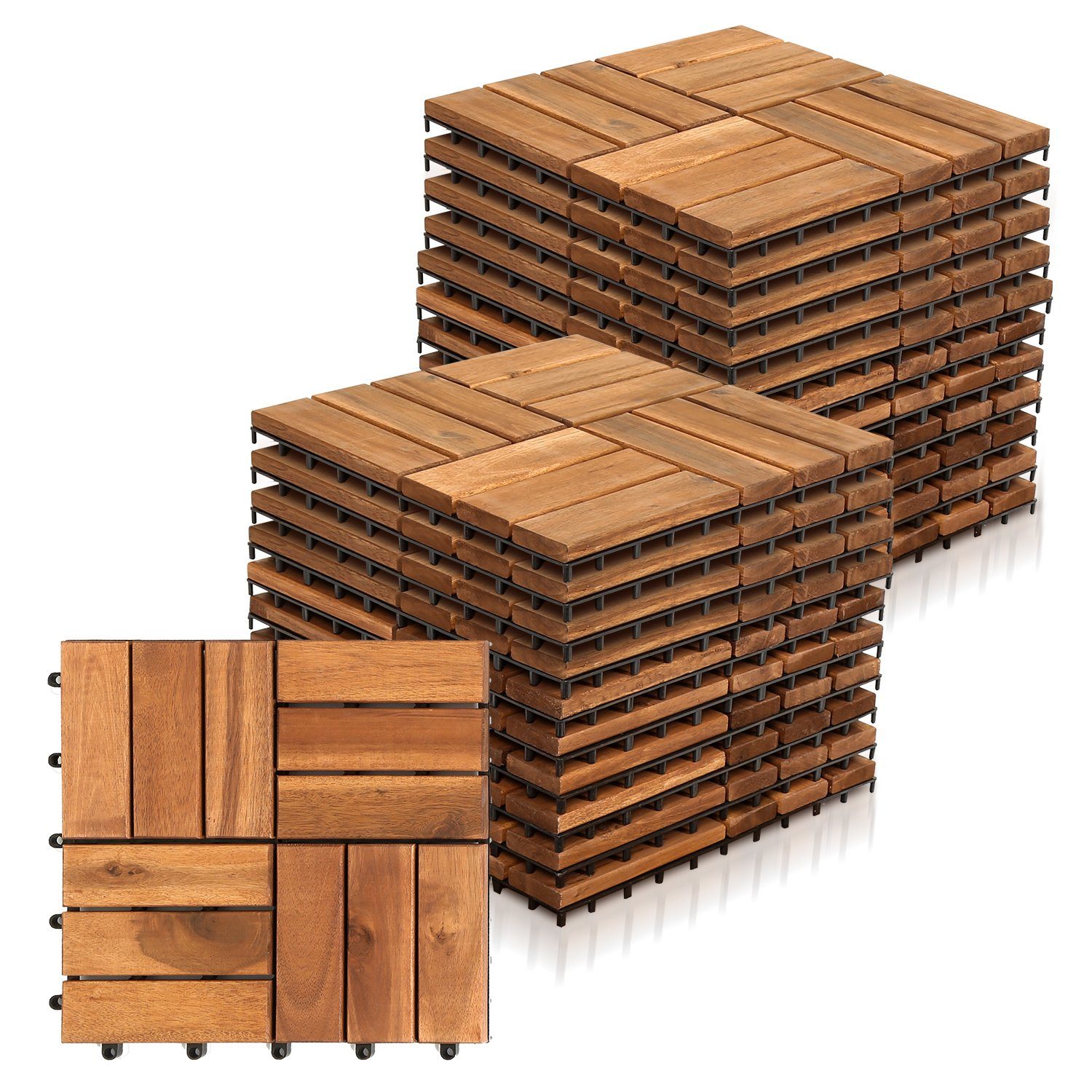 Randaco Holzfliesen 11x Terrassenfliese Garten Akazie Bodenfliesen 30x30cm Platten, Holz Bodenfliese, Platten Holz Bodenfliese