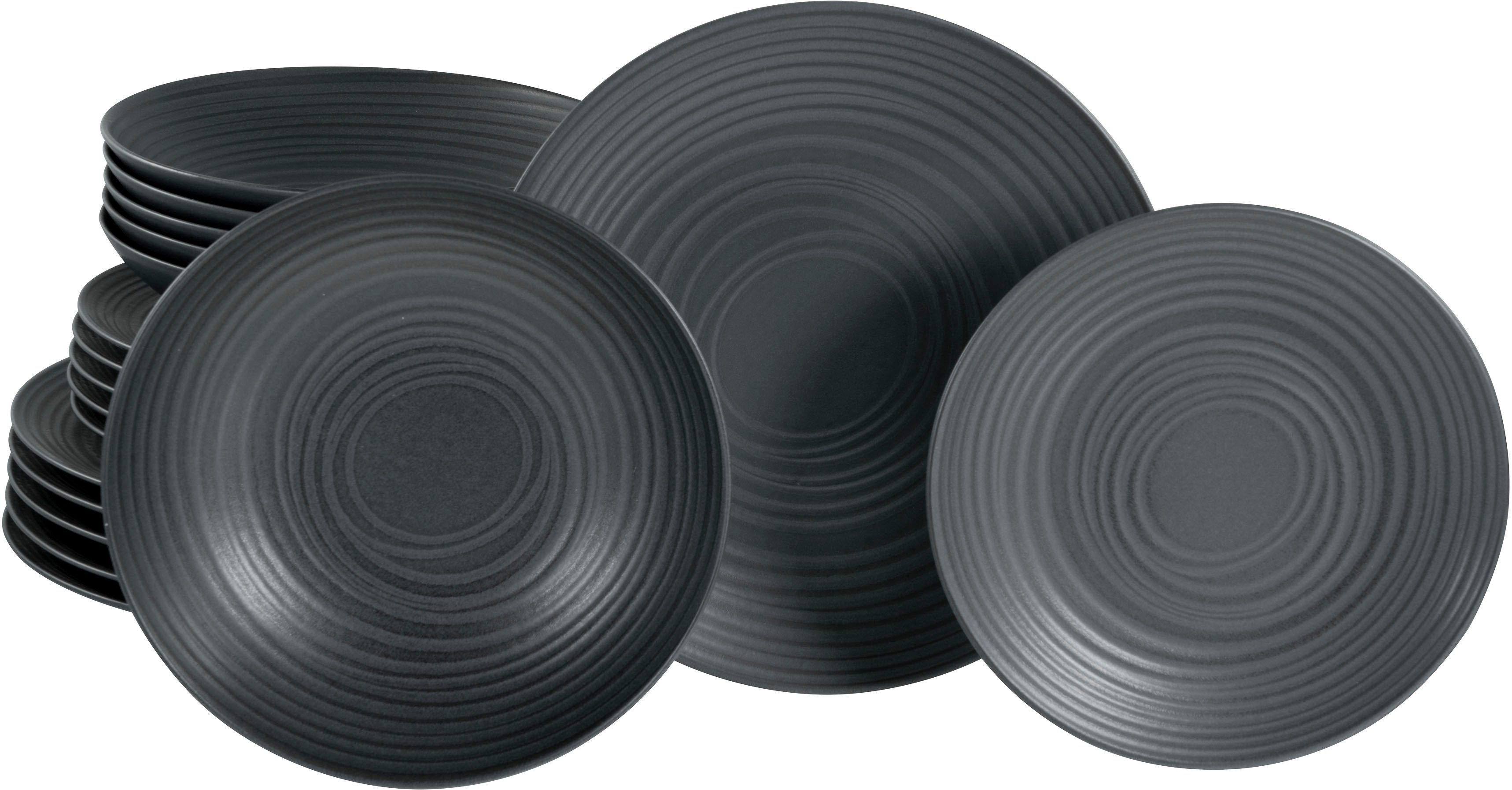 Teller-Set Lava Stone Black, Tellerset 18-tlg