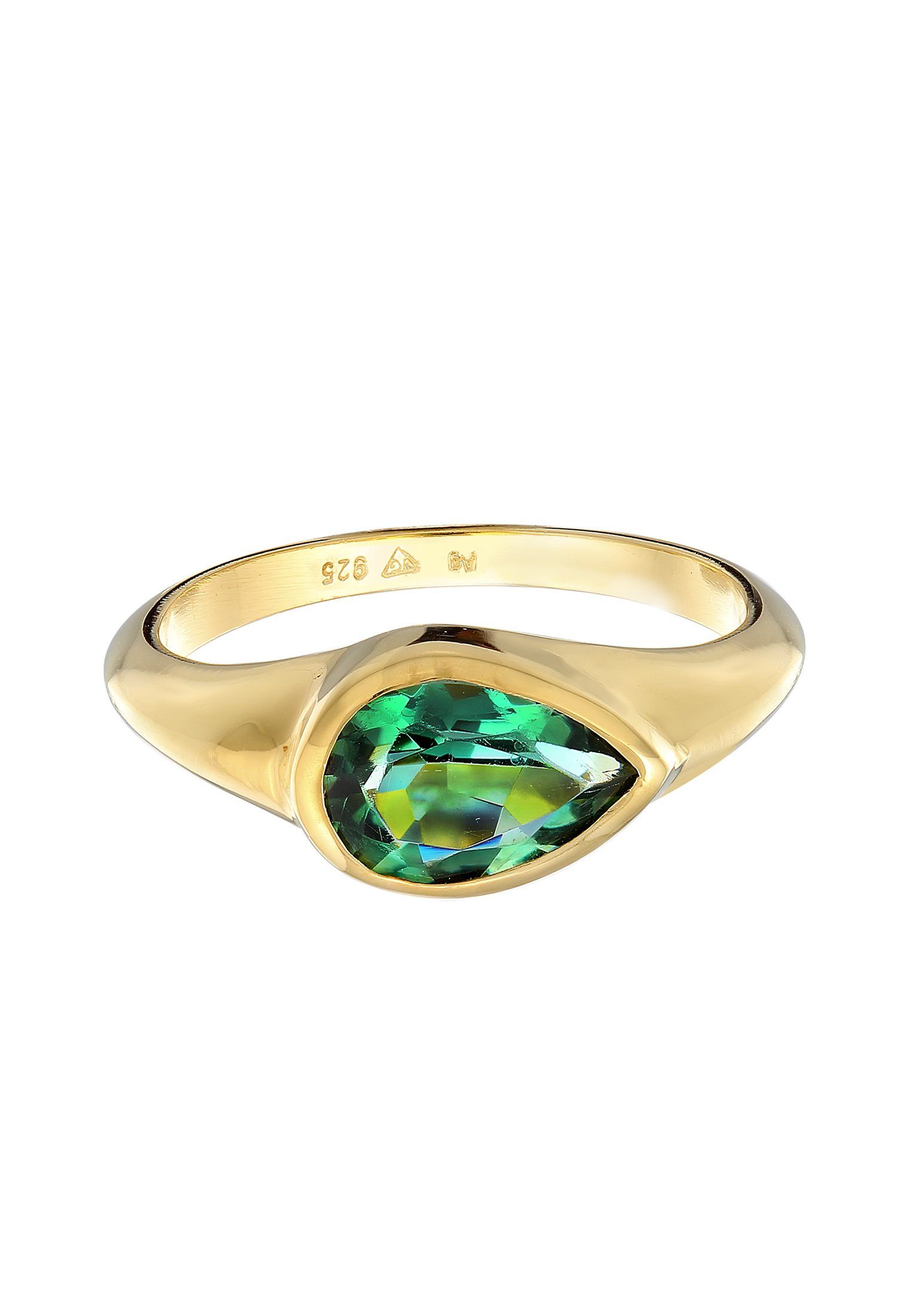 Elli Premium Fingerring Quarz Grün Klassik 925 Silber vergoldet,  Wunderschön funkelnder Edelstein Ring für Damen