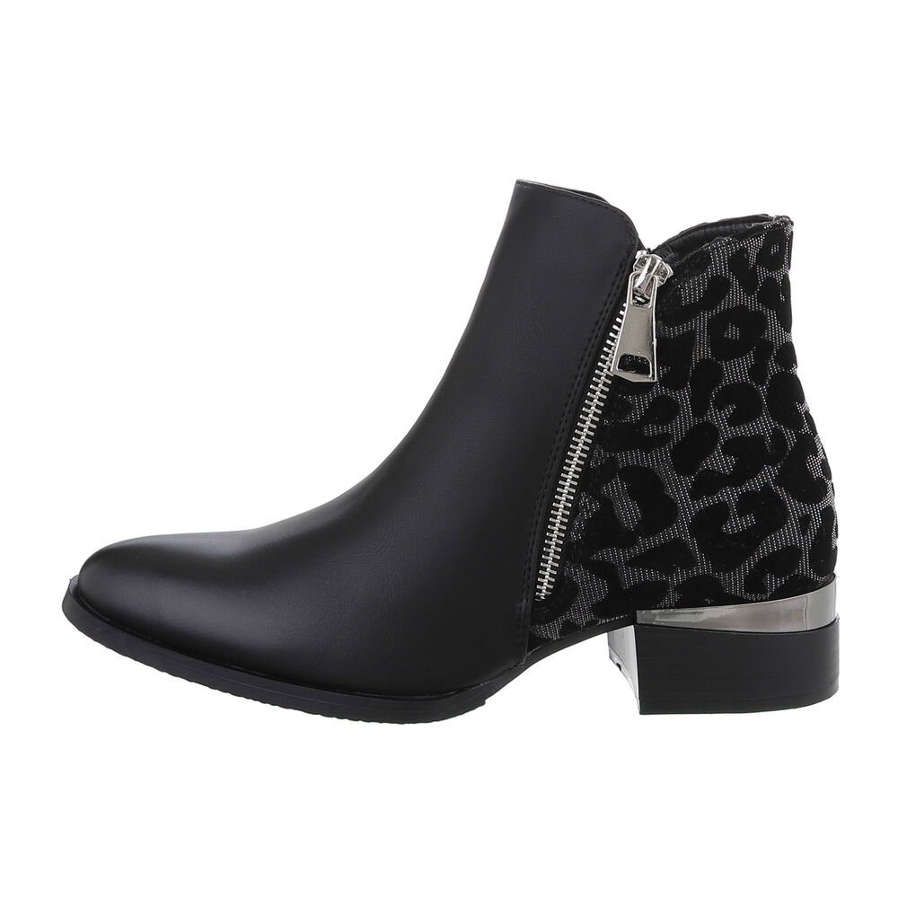 Ital-Design Damen Elegant Stiefelette Blockabsatz Klassische Півчобітки in Schwarz