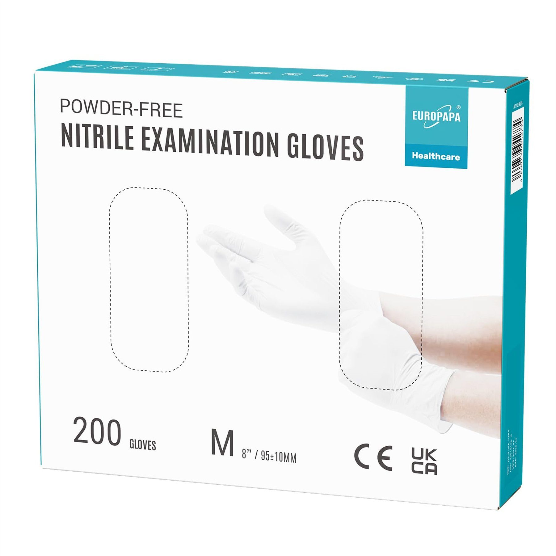 EUROPAPA Nitril-Handschuhe Medical Einmalhandschuhe Untersuchungshandschuhe (200, puderfrei ohne Latex, Gummihandschuhe, EN455 EN374) unsteril latexfrei disposible gloves