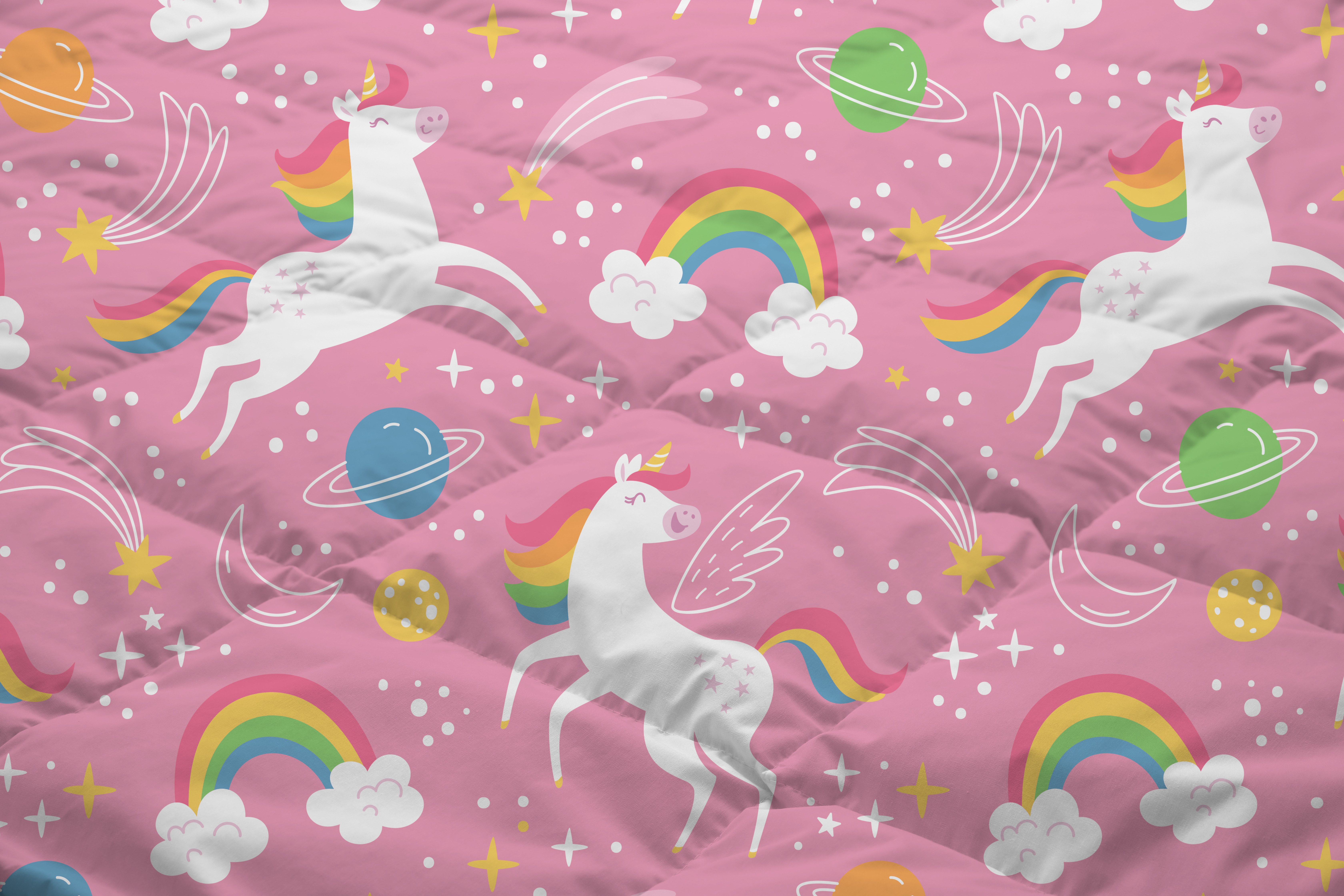 PURE luxury collection Microfaserbettdecke + Kopfkissen Bella, 2-in-1 Bettdecke, waschbar, 135x200, Wende, Mädchen, Einhorn, Rosa