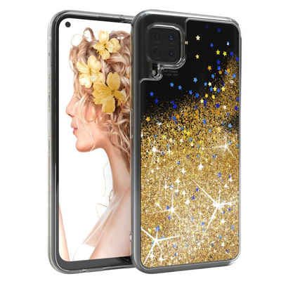 EAZY CASE Handyhülle Liquid Glittery Case für Huawei P40 Lite / Nova 7i 6,4 Zoll, Durchsichtig Back Case Handy Softcase Silikonhülle Glitzer Cover Gold