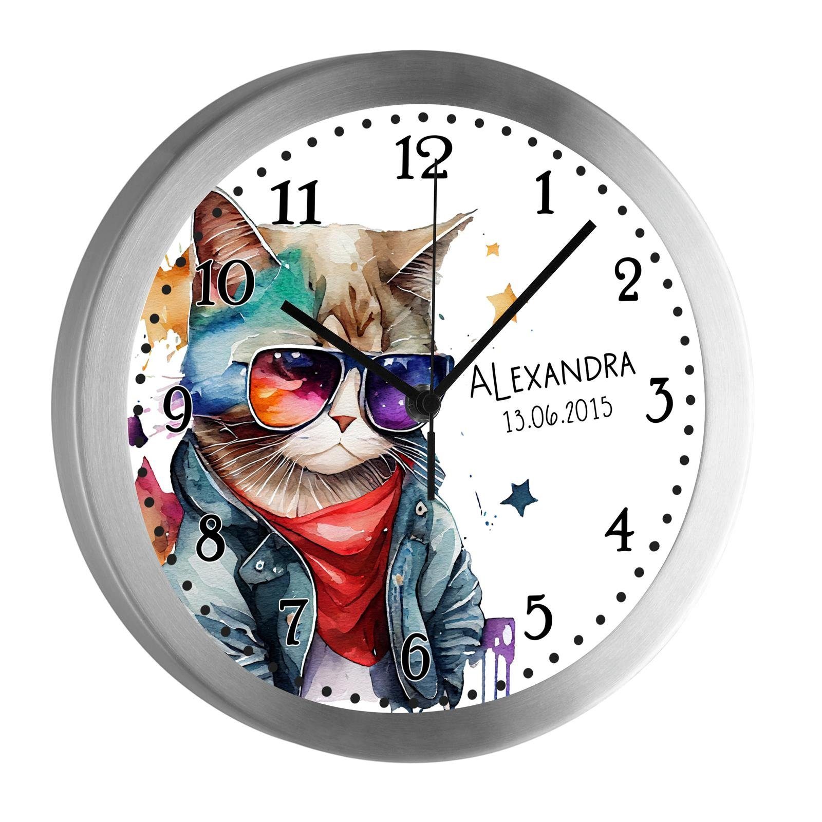 CreaDesign Katze Wanduhr Funkwanduhr cool personalisiert Kinder Kinderzimmer