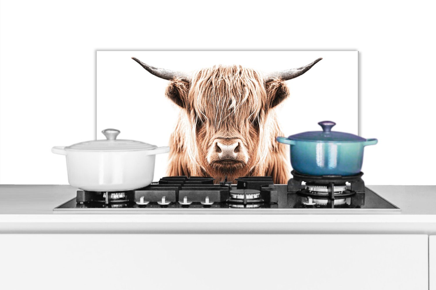 MuchoWow Küchenrückwand Schottischer Highlander - Kuh - Tiere, (1-tlg), 60x30 cm, Wandschutz, gegen Fett und Schmutzflecken für Küchen