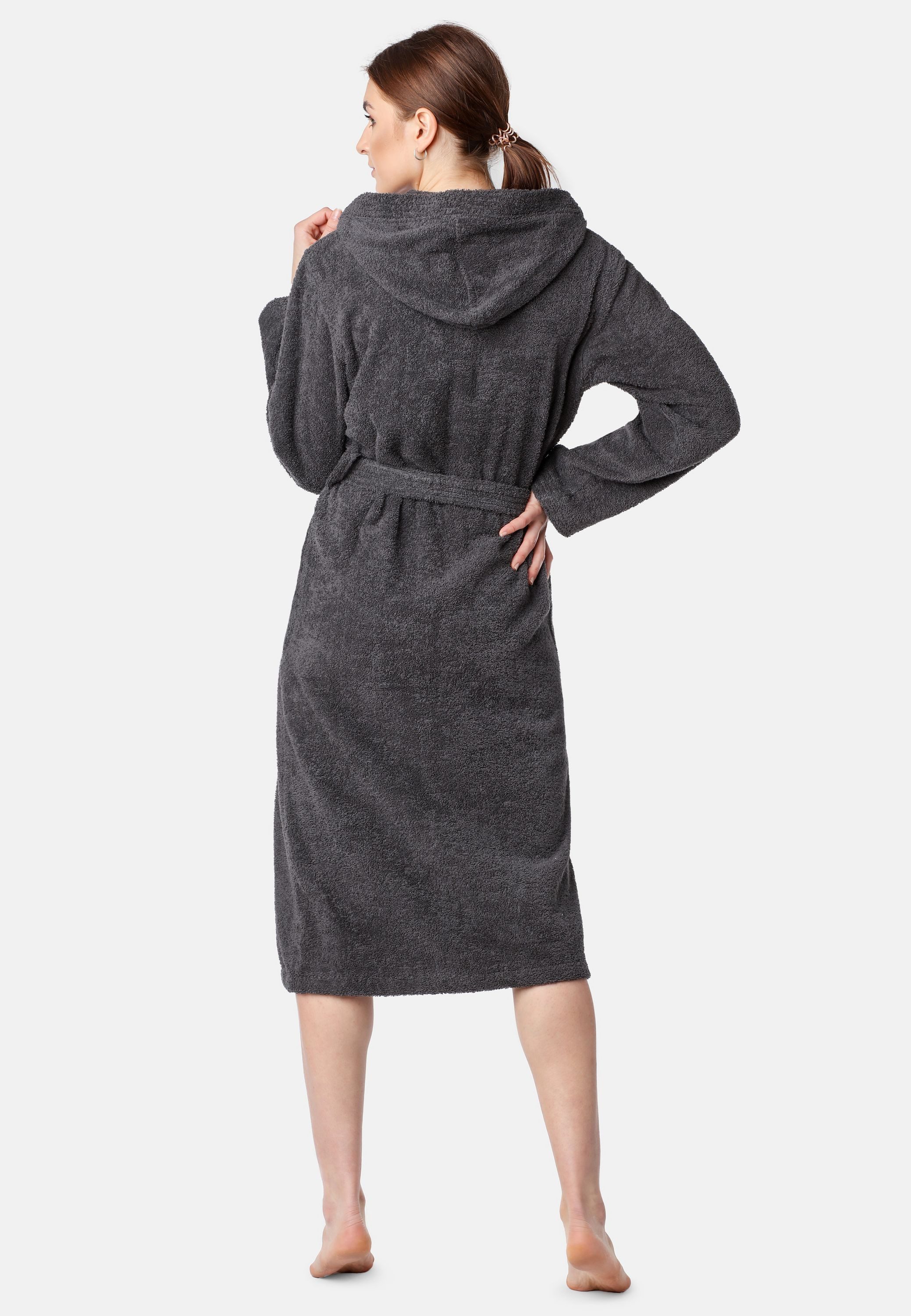 Ladeheid Bademantel Damen Frottee Bademantel aus 100% Bio- Baumwolle LA40-225, Langform, Baumwolle, Kapuze – Bild 3 von 5
