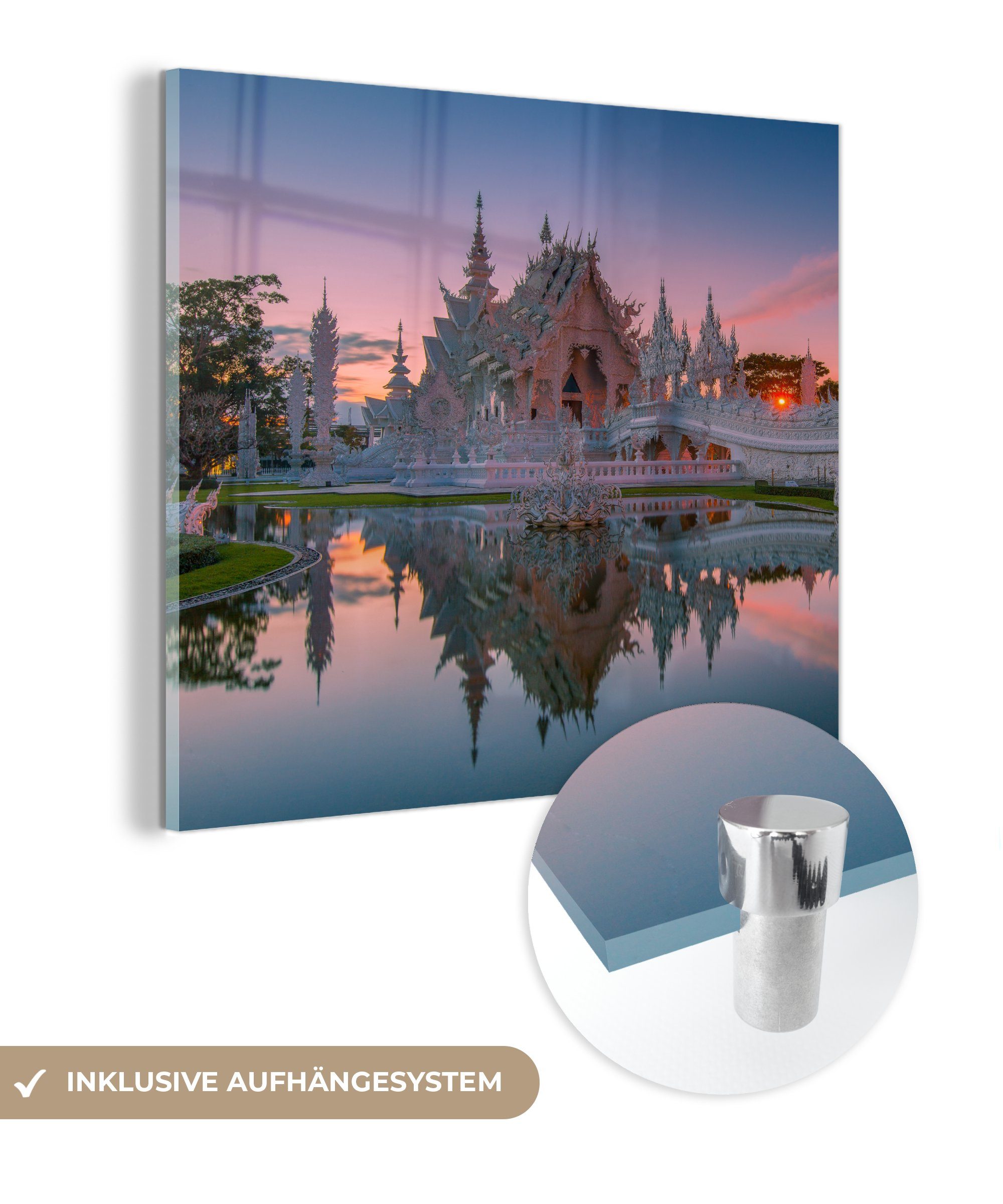 Glas - auf - St), Thai-Tempel, (1 Wanddekoration auf MuchoWow Glasbilder Glas Bilder - Acrylglasbild Foto Wandbild