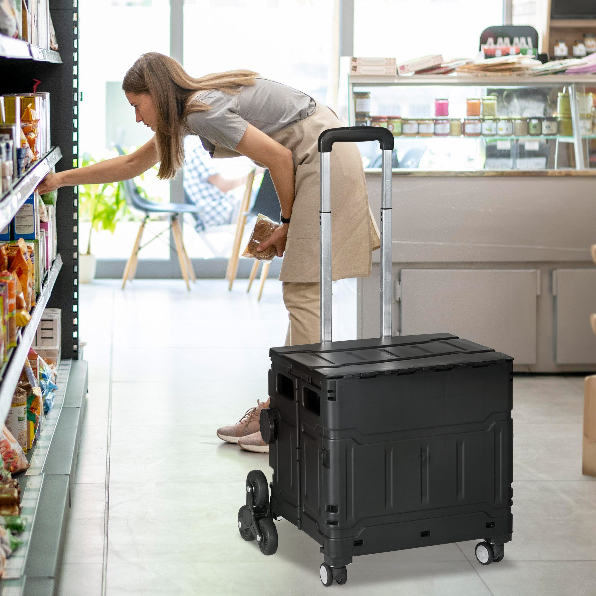 HOMCOM Einkaufstrolley Einkaufswagen mit Verstellbarem Teleskop-Griff, mit günstig online kaufen
