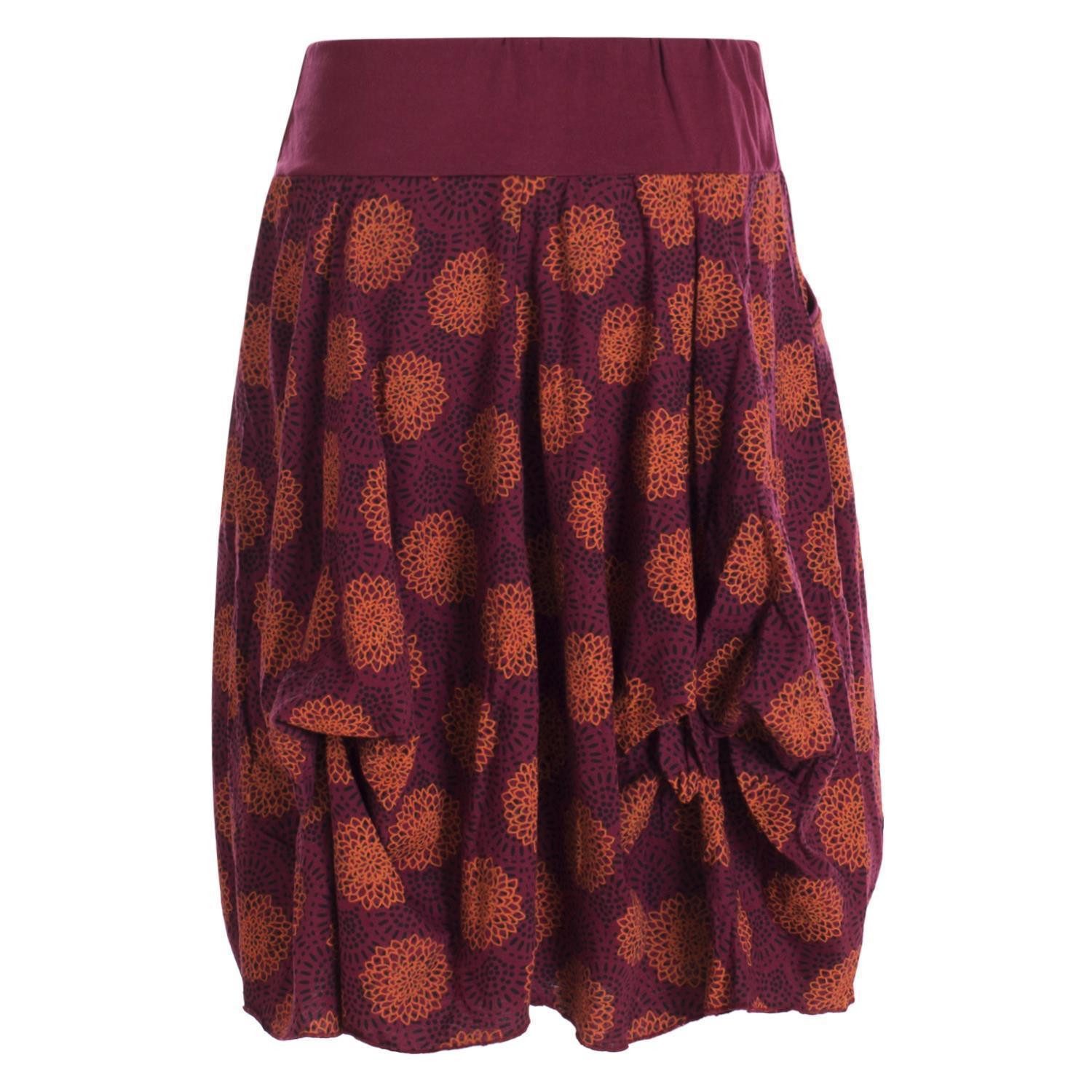 Vishes Jerseyrock Damen Ballon-Rock Knielang Pump-Rock Baumwolle Blüten-Muster Hippie, Retro Sytyle, Alternative Bekleidung