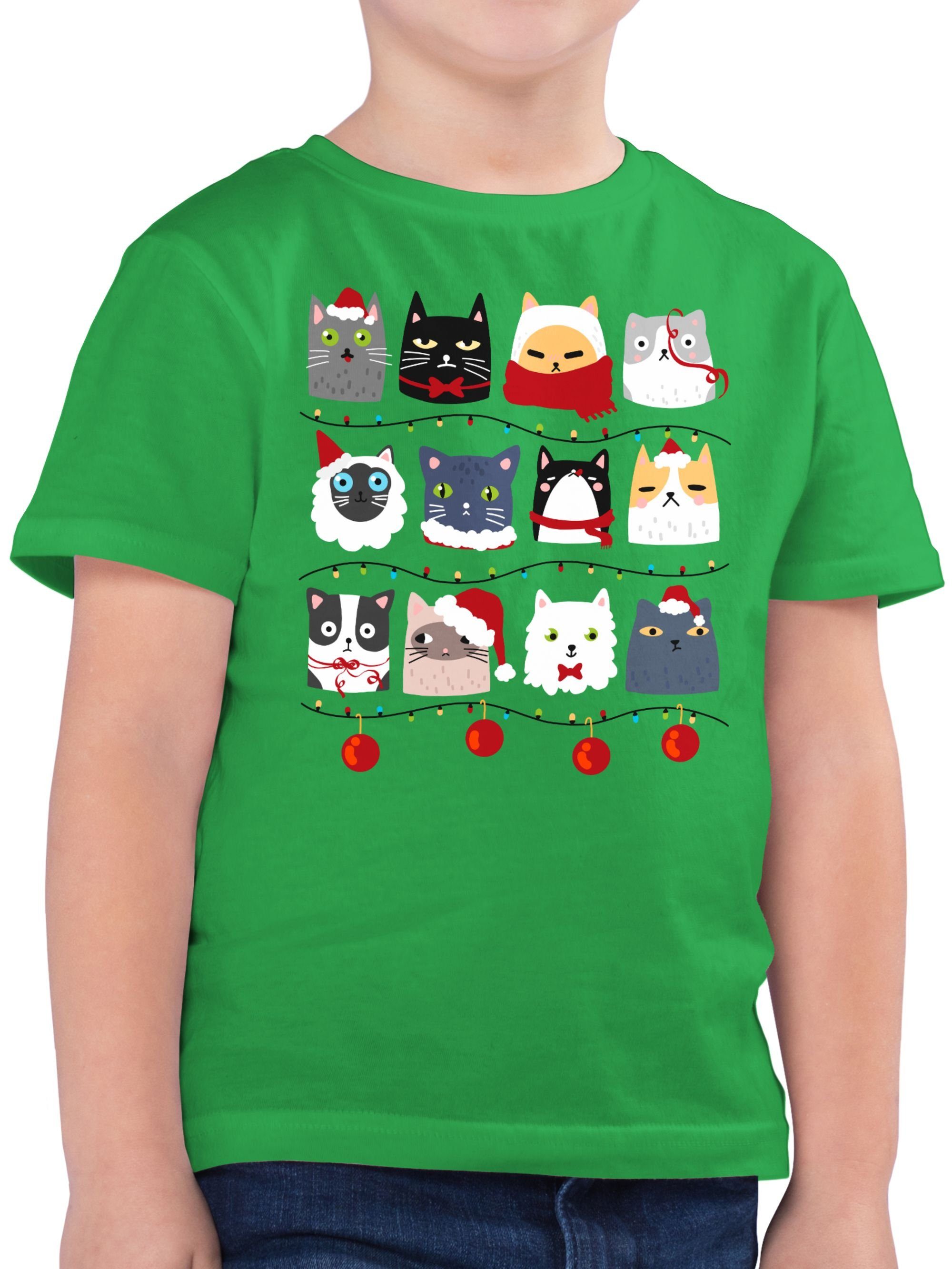 Shirtracer T-Shirt Katzen zu Weihnachten Weihnachten Kleidung Kinder 1 Grün