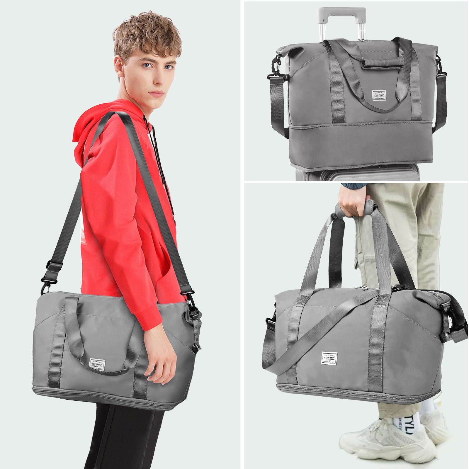 TAN.TOMI Reisetasche Erweiterbares Reisetasche Damen Herren Sporttasche 42x28x23 Handgepäck (Erweiterbares Weekender Bag mit Nassfach), Schwimmtasche Wasserdicht Travel Bag Fitnesstasche Trainingstasche