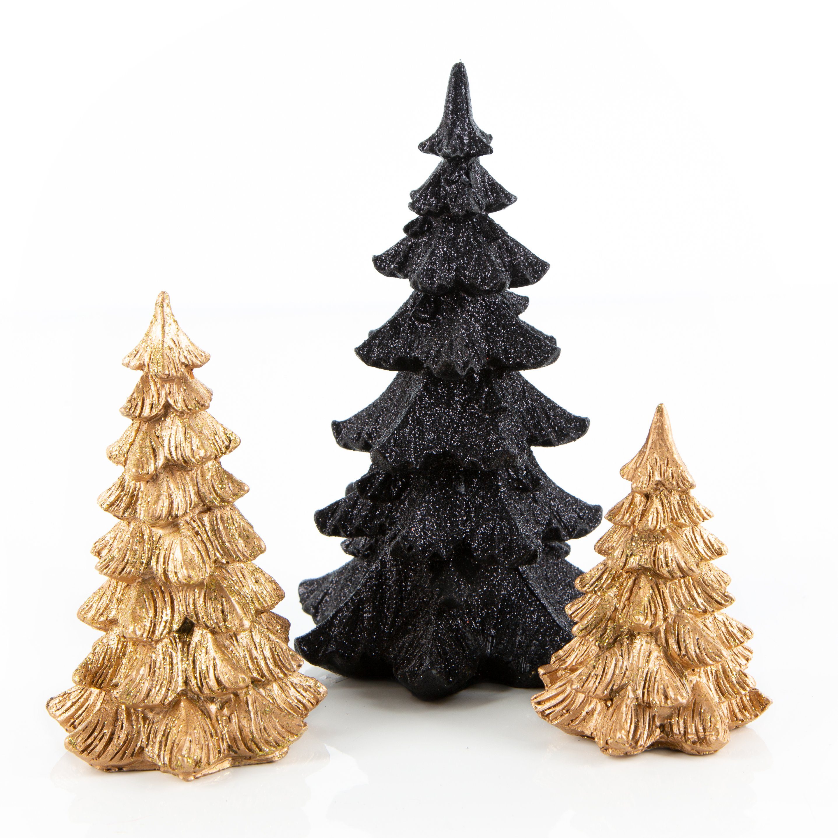 Weihnachtsdeko gold glitzernd Logbuch-Verlag Hinstellen 8,5-18 schwarz Deko 3 cm St), zum (Set, Weihnachtsfigur 3 Bäume