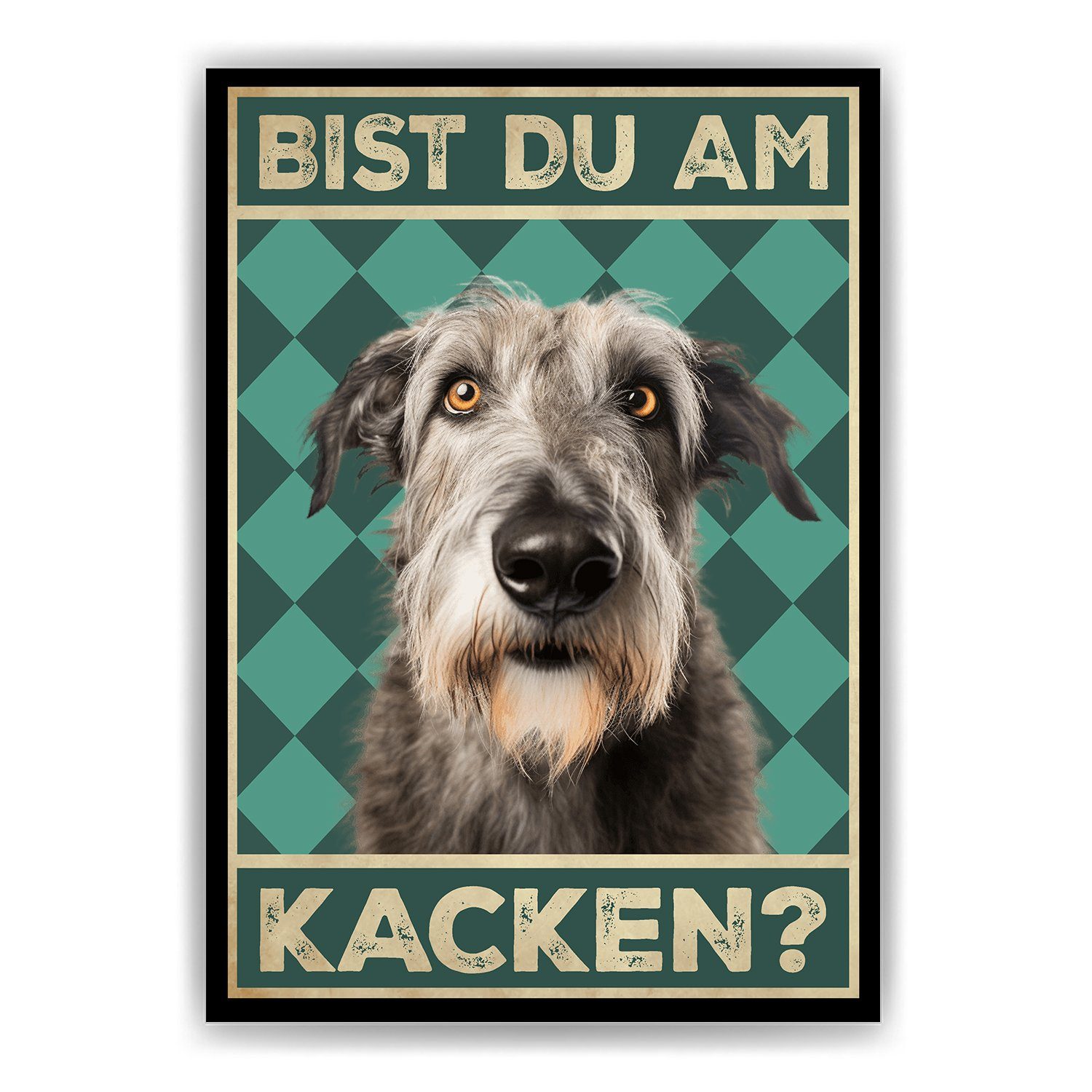 Tigerlino Poster Bist du am Kacken? Hunde Wandbild DIN A4 Gästebad Badezimmer Gäste-WC, Irischer Wolfshund